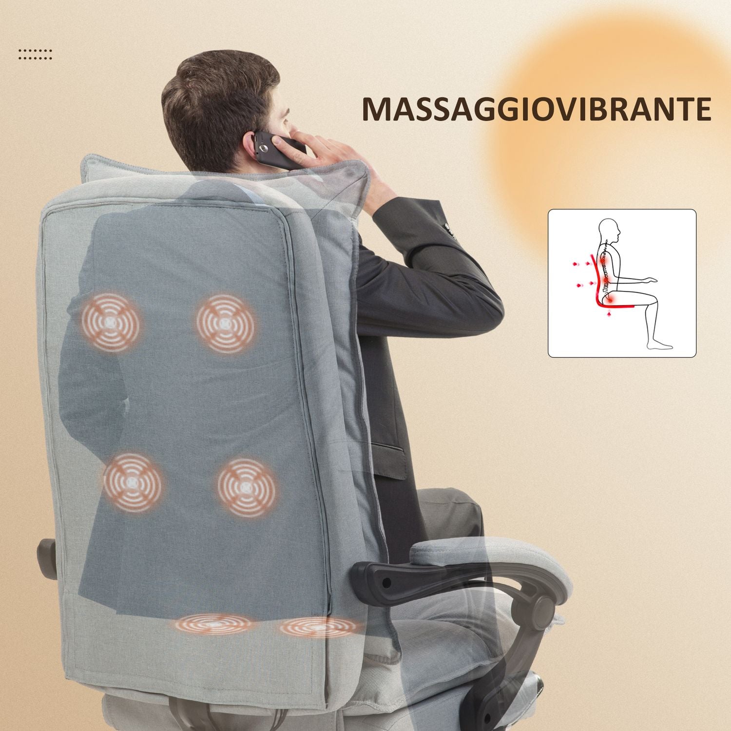 Ergonomisk kontorsstol med massage och lutning, ljusgrå