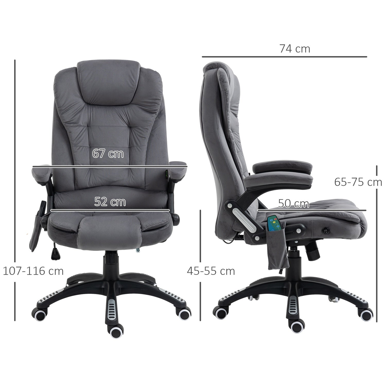 Ergonomisk kontorsstol med massage & värme, mörkgrå