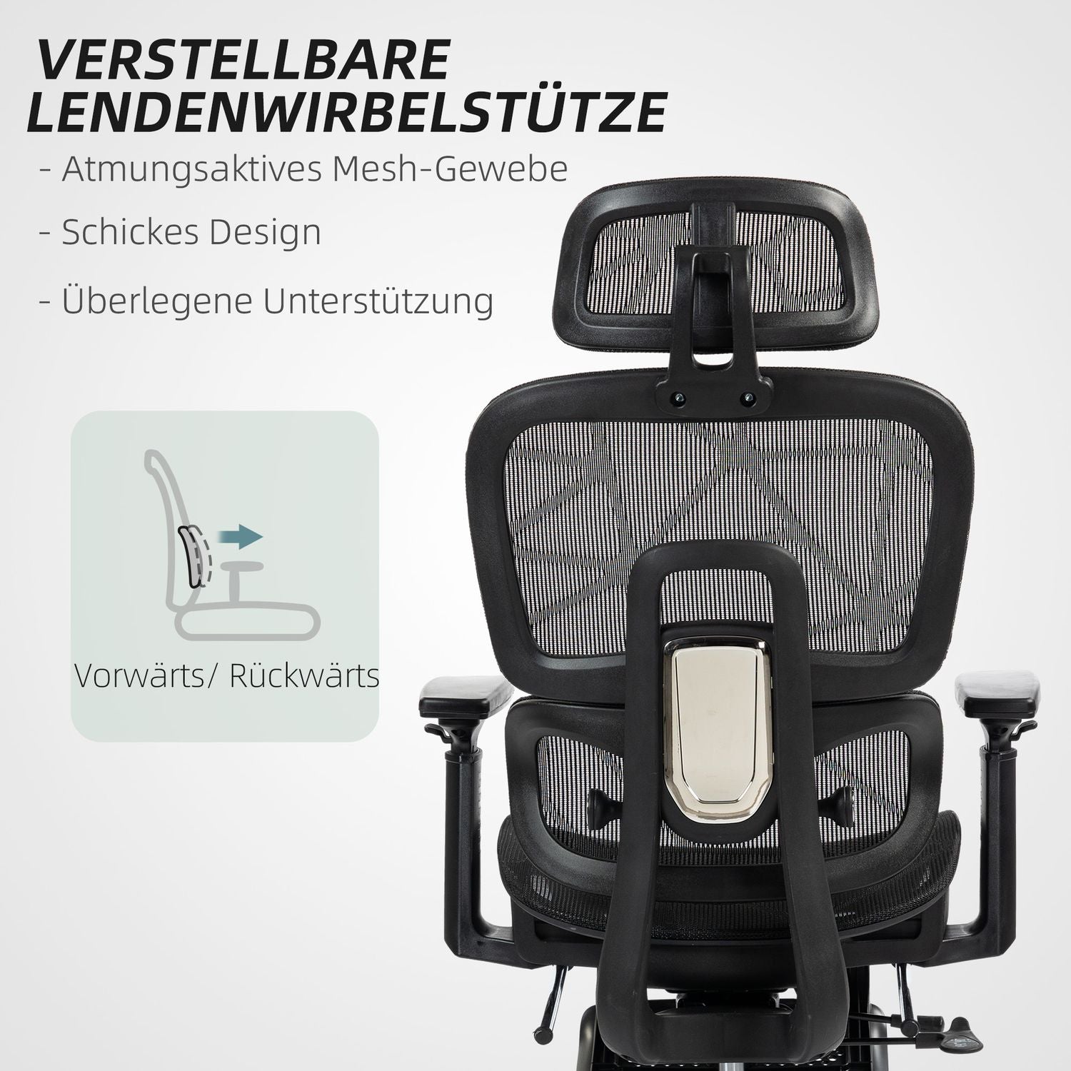 Ergonomisk kontorsstol med nackstöd, svankstöd, vridbar