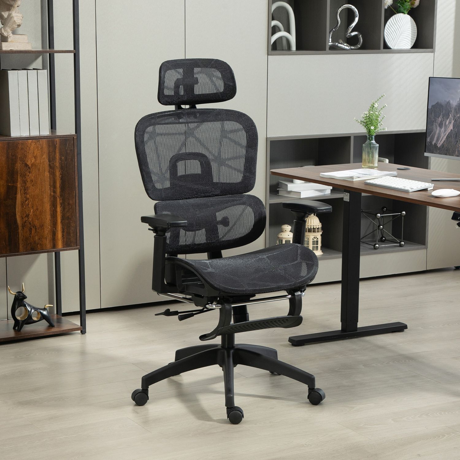 Ergonomisk kontorsstol med nackstöd, svankstöd, vridbar
