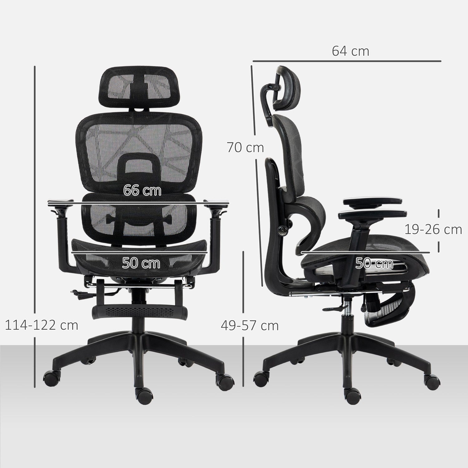 Ergonomisk kontorsstol med nackstöd, svankstöd, vridbar
