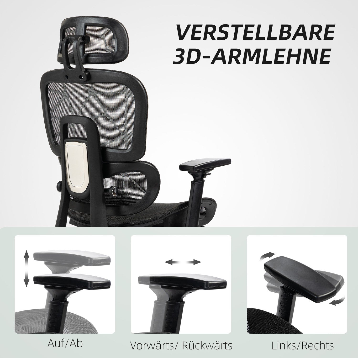 Ergonomisk kontorsstol med nackstöd, svankstöd, vridbar