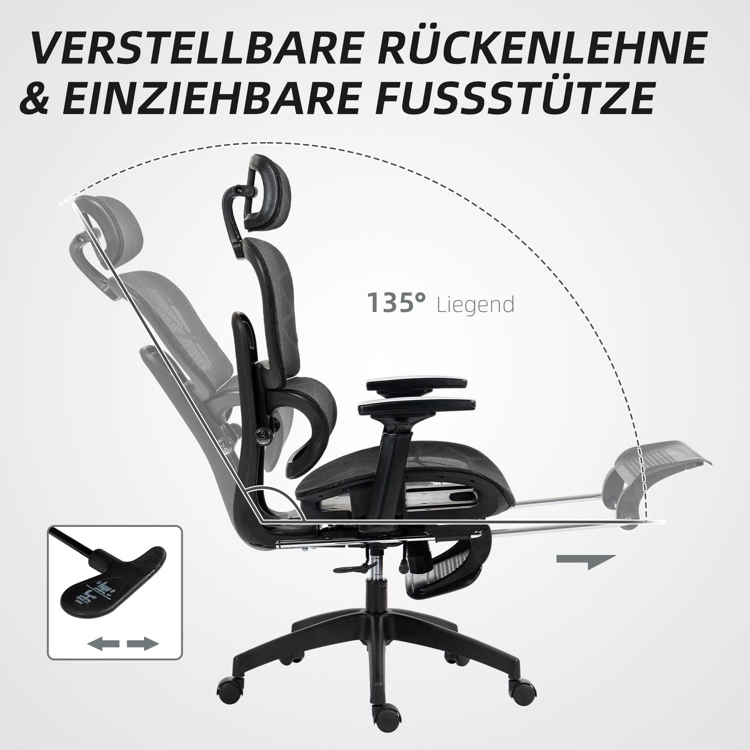 Ergonomisk kontorsstol med nackstöd, svankstöd, vridbar