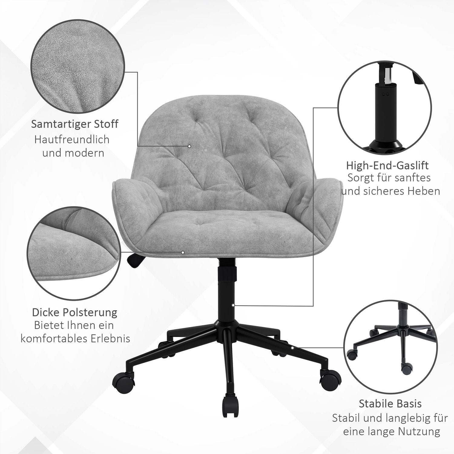 Ergonomisk kontorsstol med rocker, sammetslook, justerbar