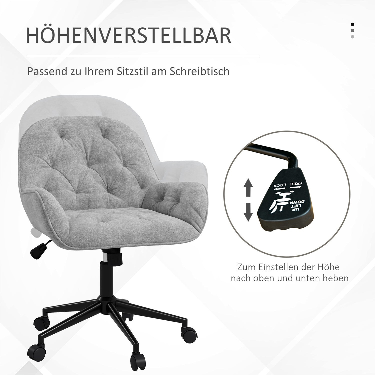 Ergonomisk kontorsstol med rocker, sammetslook, justerbar