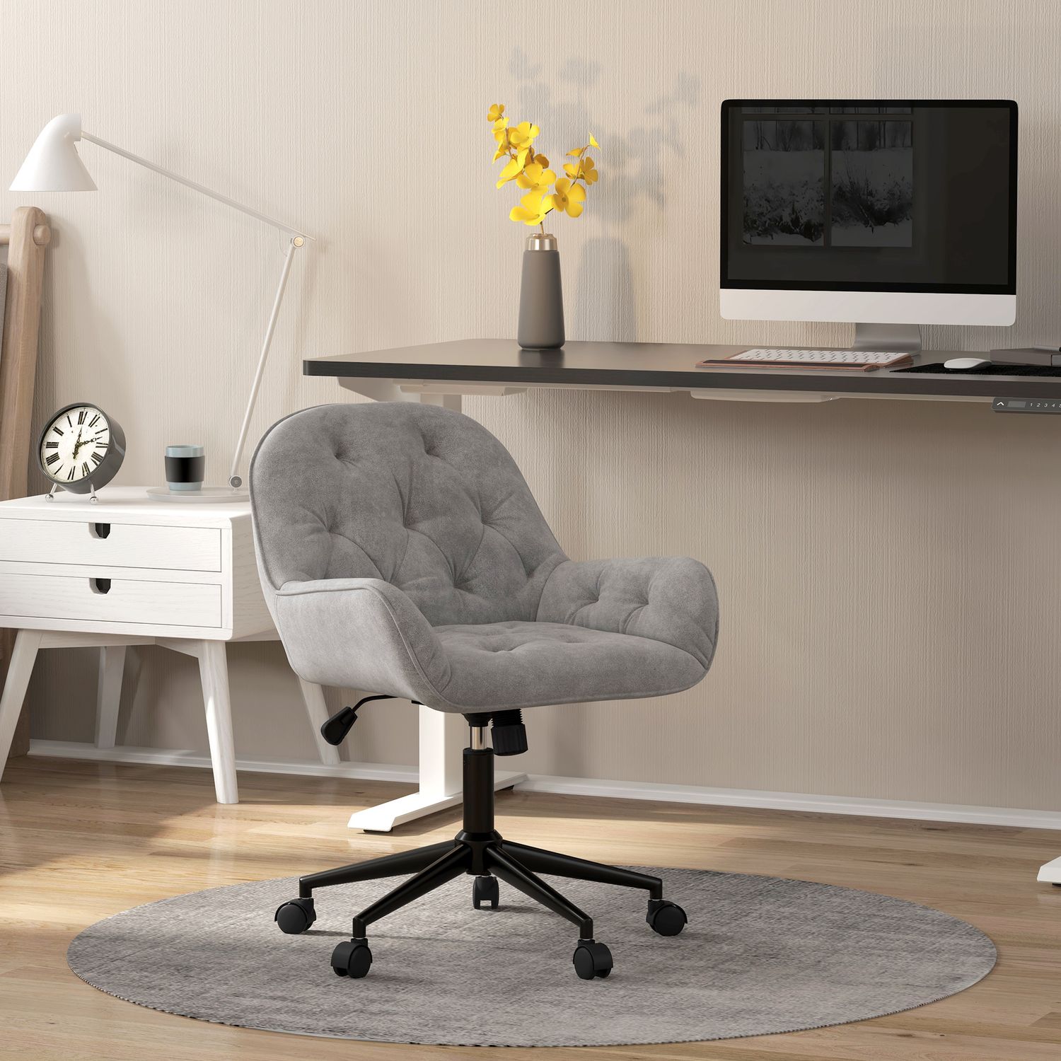 Ergonomisk kontorsstol med rocker, sammetslook, justerbar