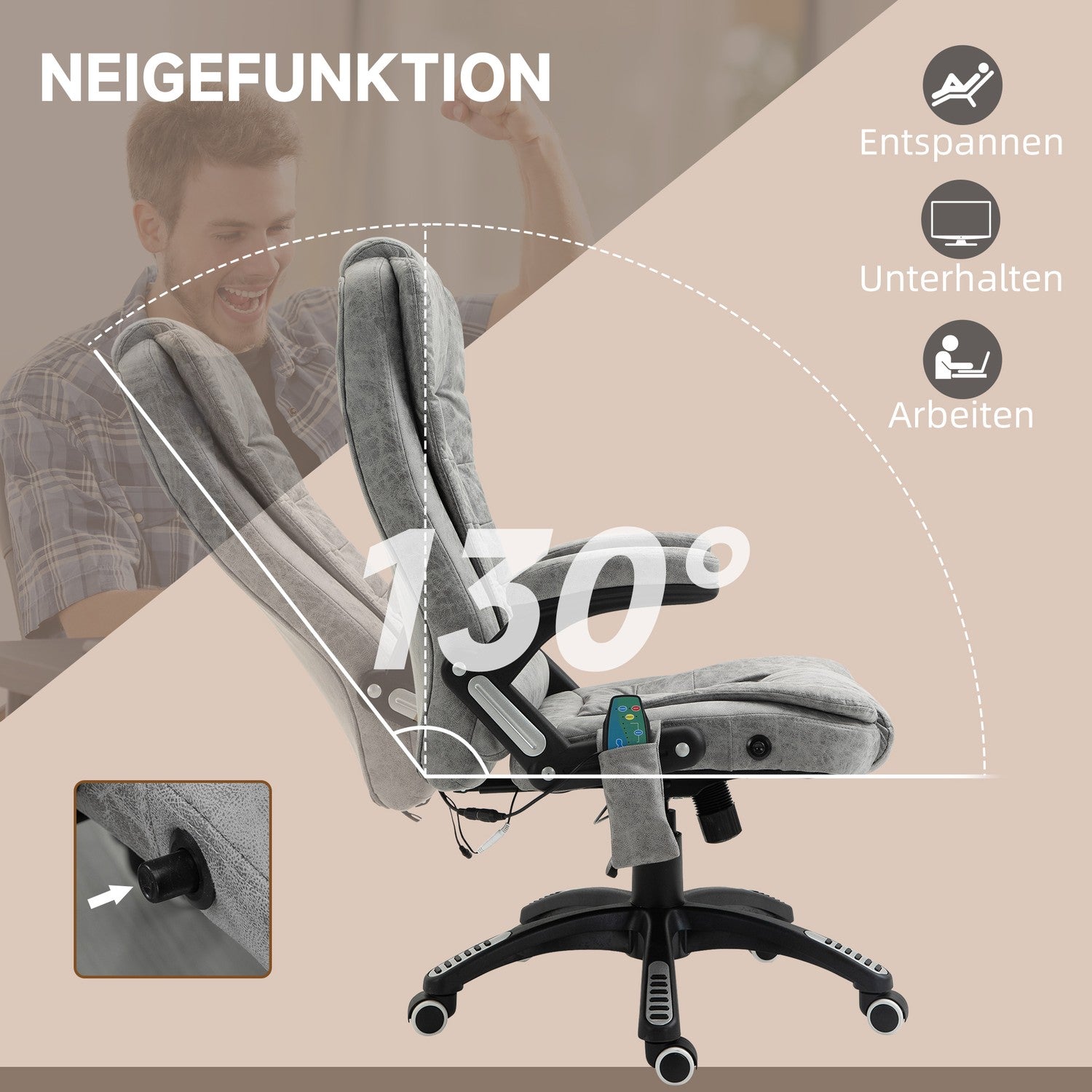 Ergonomisk kontorsstol med värme och massage, justerbar höjd