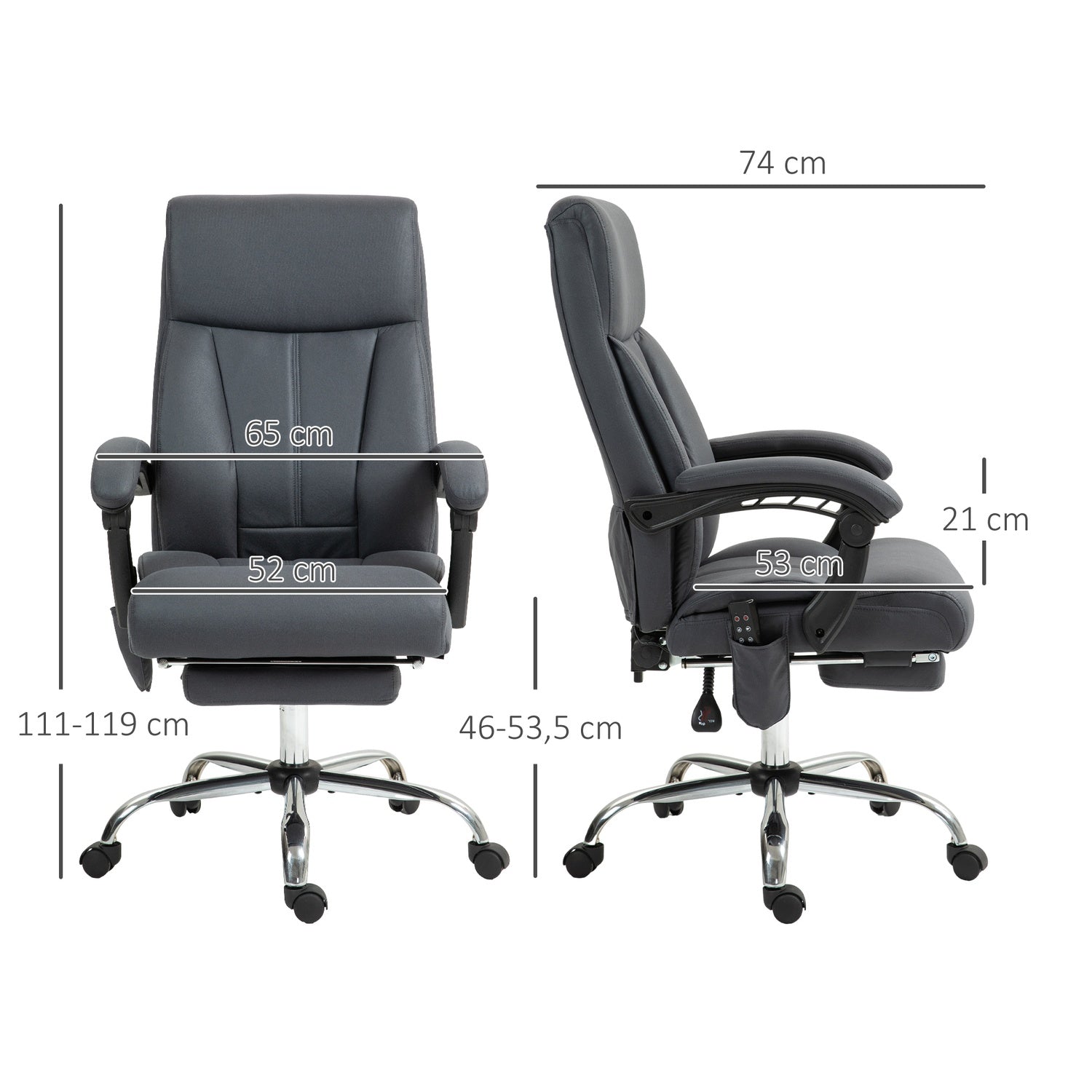 Ergonomisk kontorsstol, mörkgrå, massage & liggfunktion