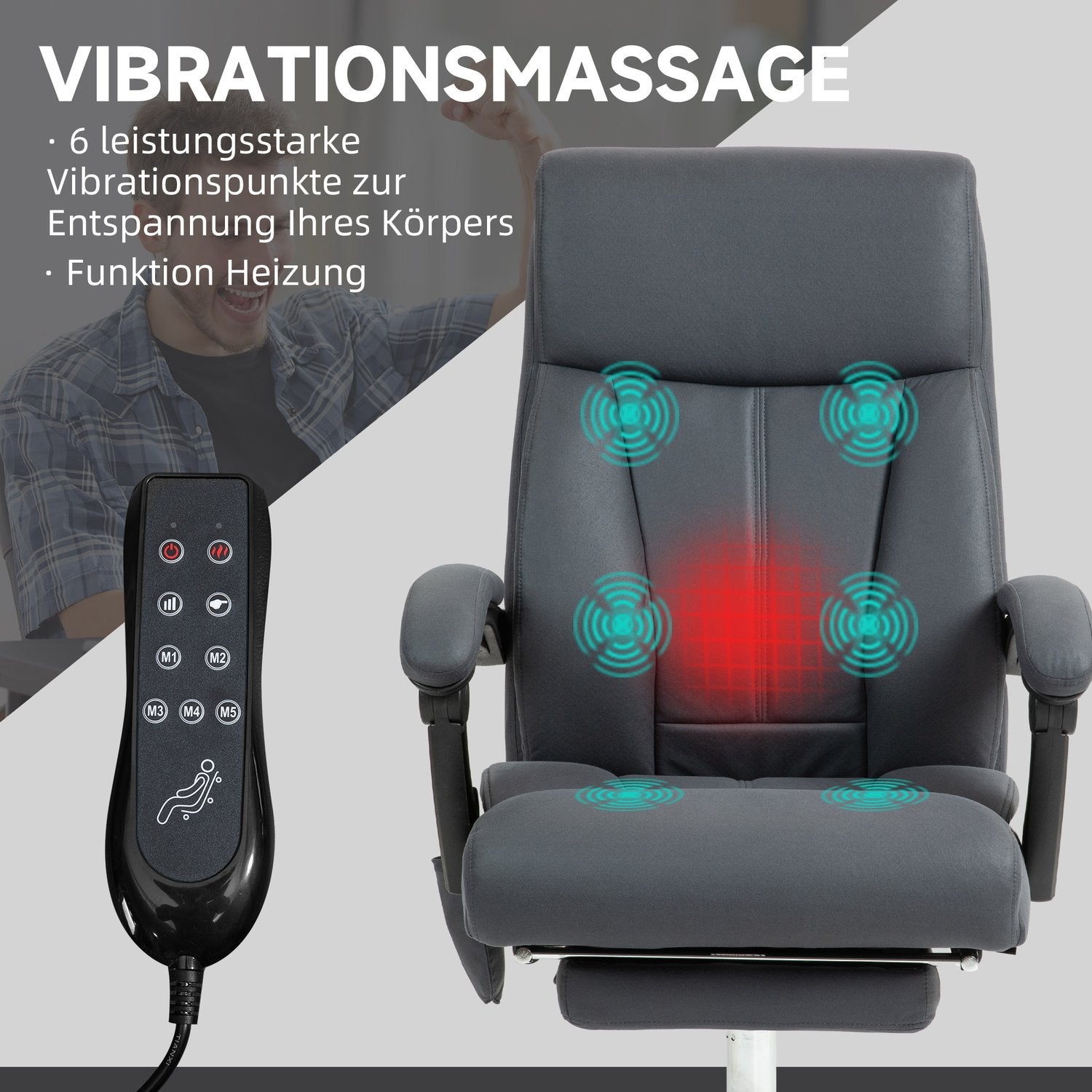 Ergonomisk kontorsstol, mörkgrå, massage & liggfunktion