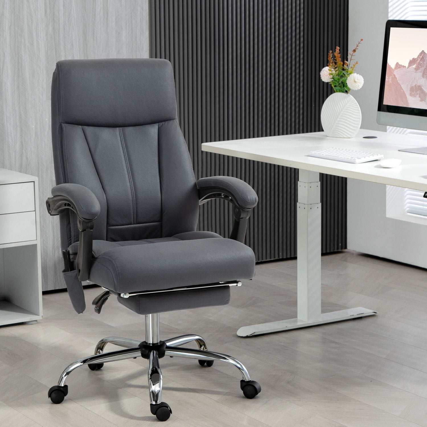Ergonomisk kontorsstol, mörkgrå, massage & liggfunktion
