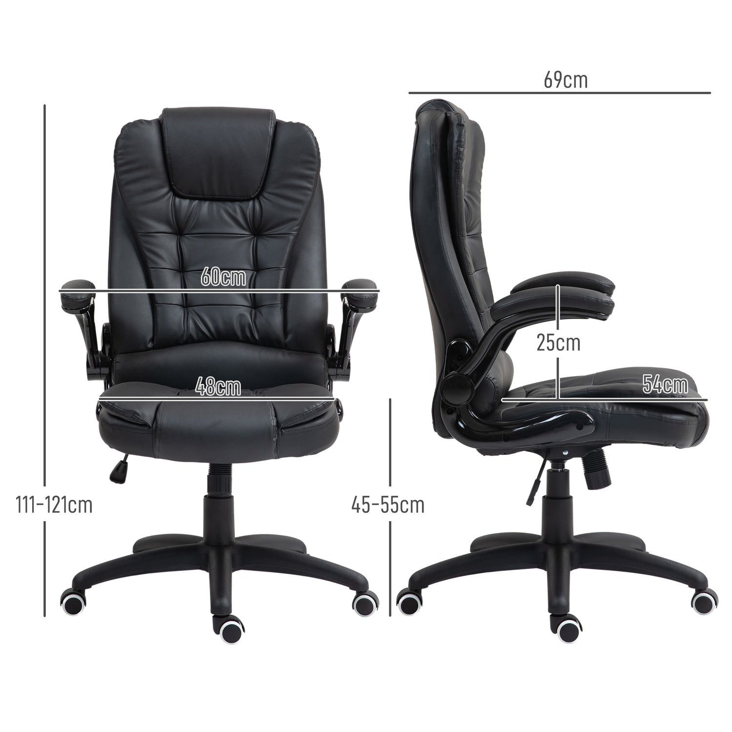 Ergonomisk kontorsstol, vilstol & vridbar, svart