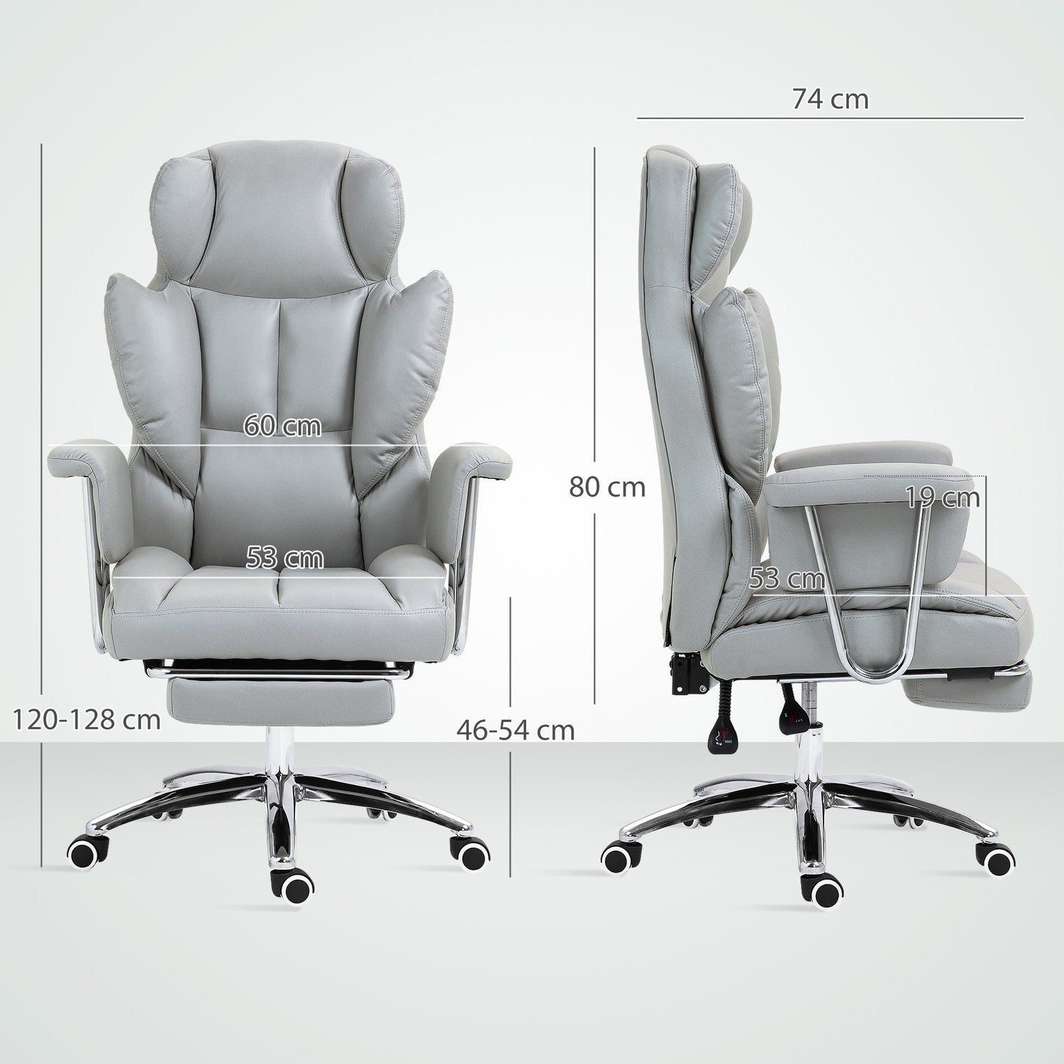 Ergonomisk liggande kontorsstol, justerbar med fotstöd