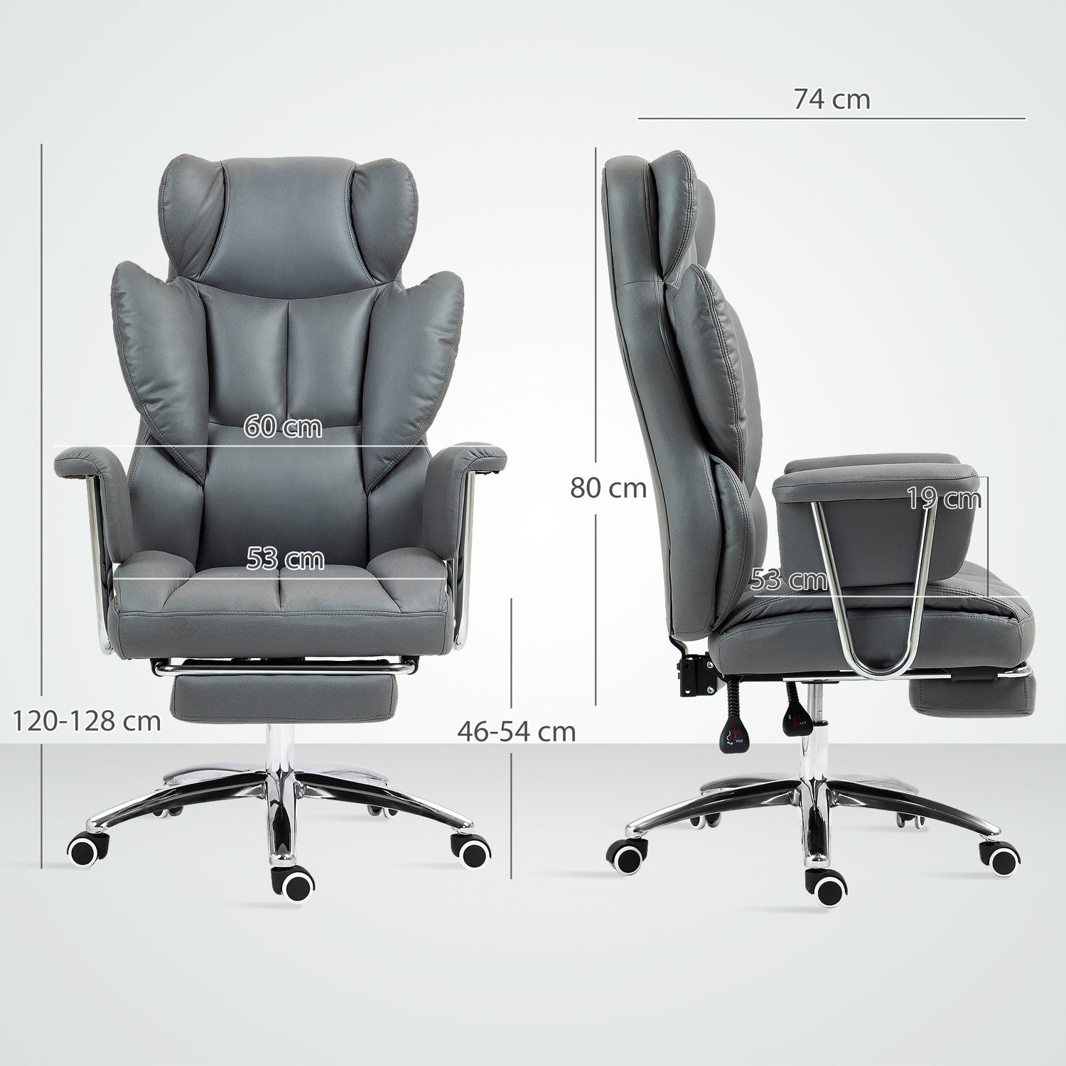 Ergonomisk liggande kontorsstol med fotstöd, mörkgrå