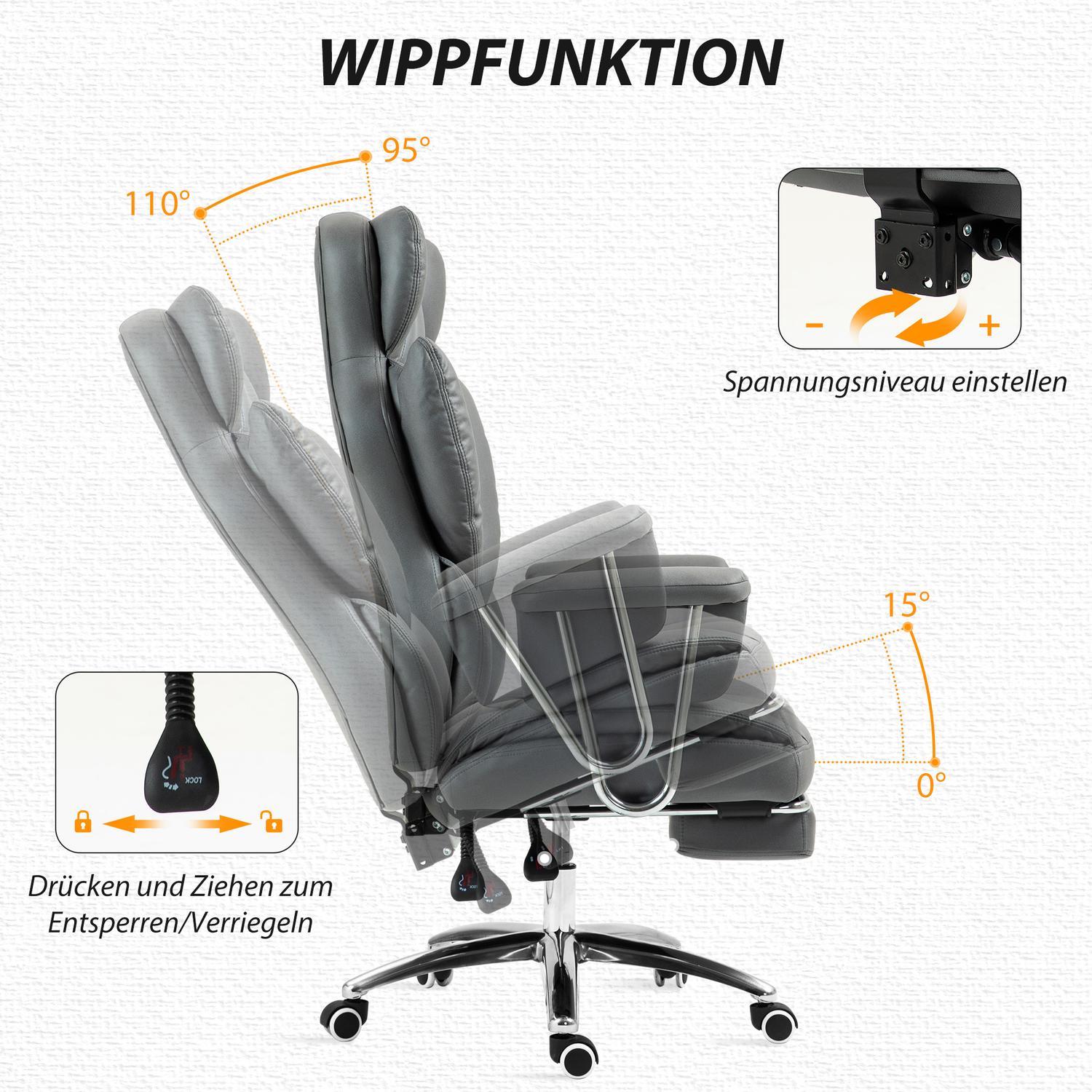 Ergonomisk liggande kontorsstol med fotstöd, mörkgrå