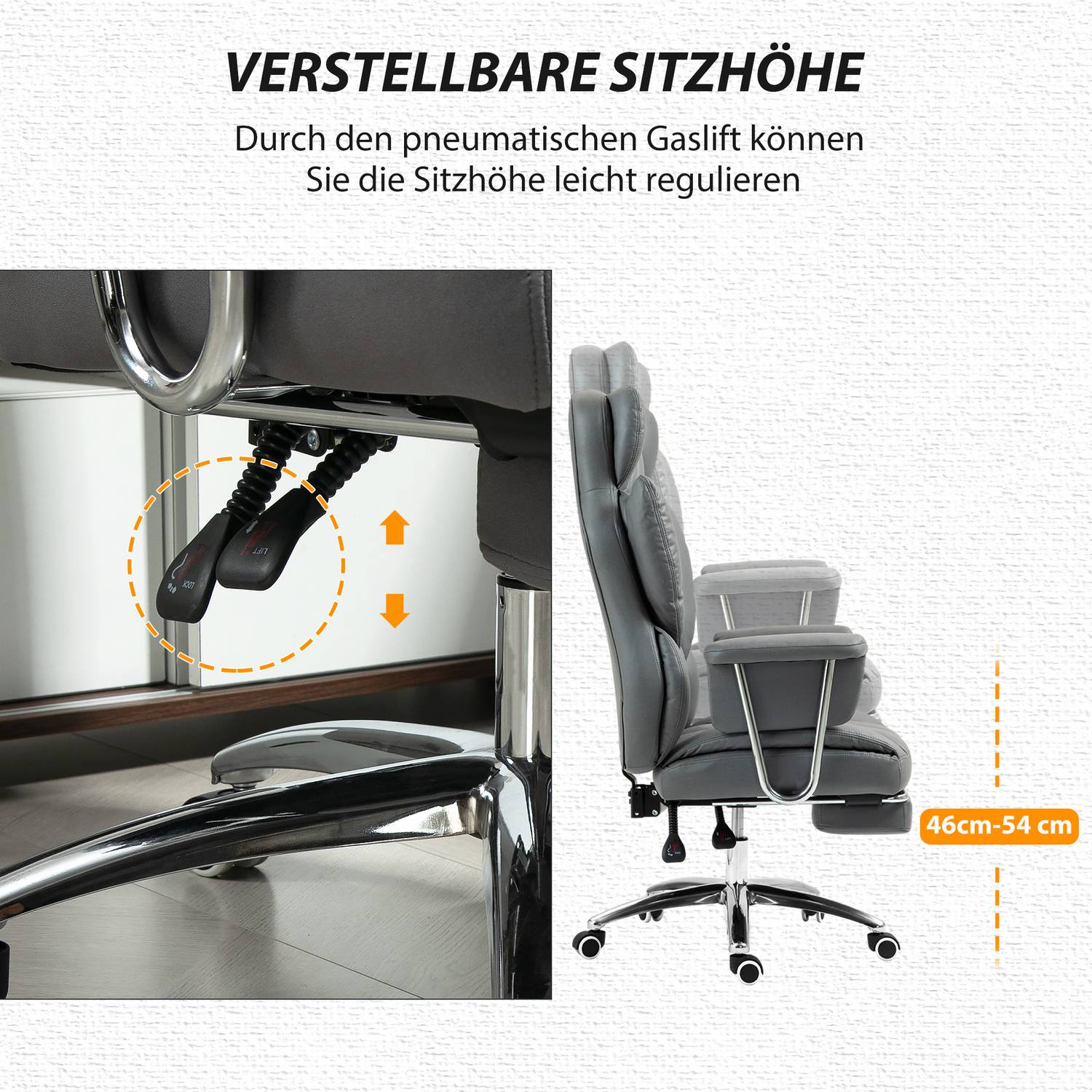 Ergonomisk liggande kontorsstol med fotstöd, mörkgrå
