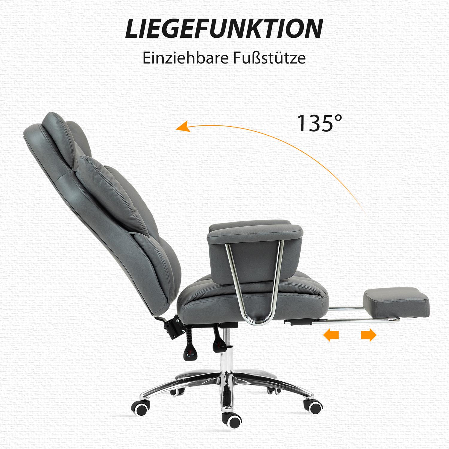 Ergonomisk liggande kontorsstol med fotstöd, mörkgrå