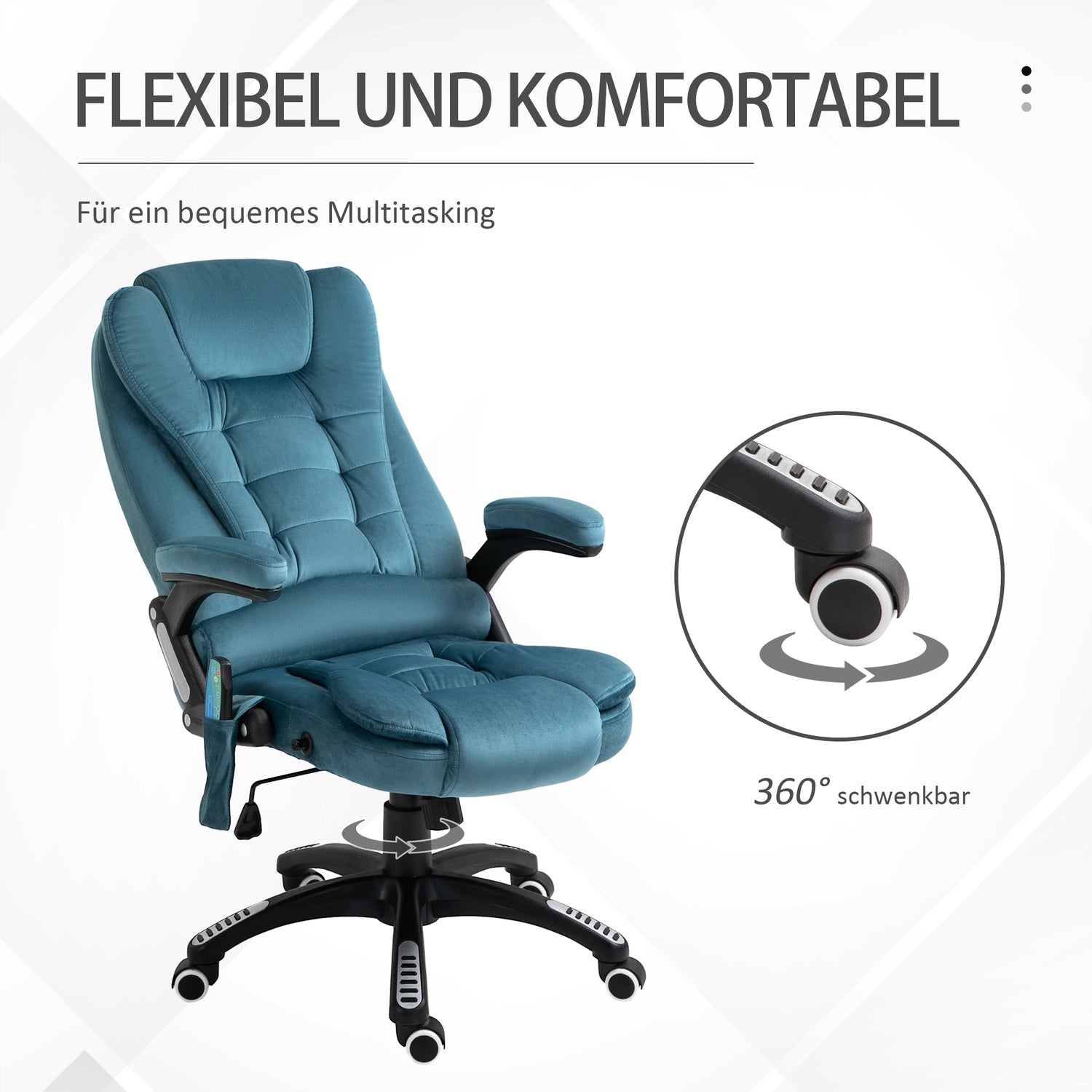 Ergonomisk massagekontorsstol, höjdjusterbar, blå