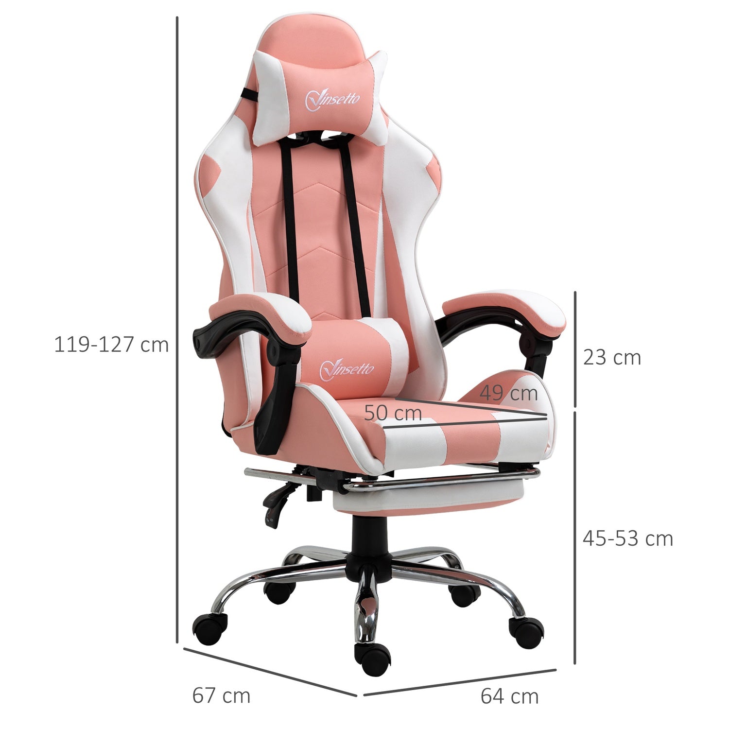 Ergonomisk rosa och vit spelstol med svankstöd