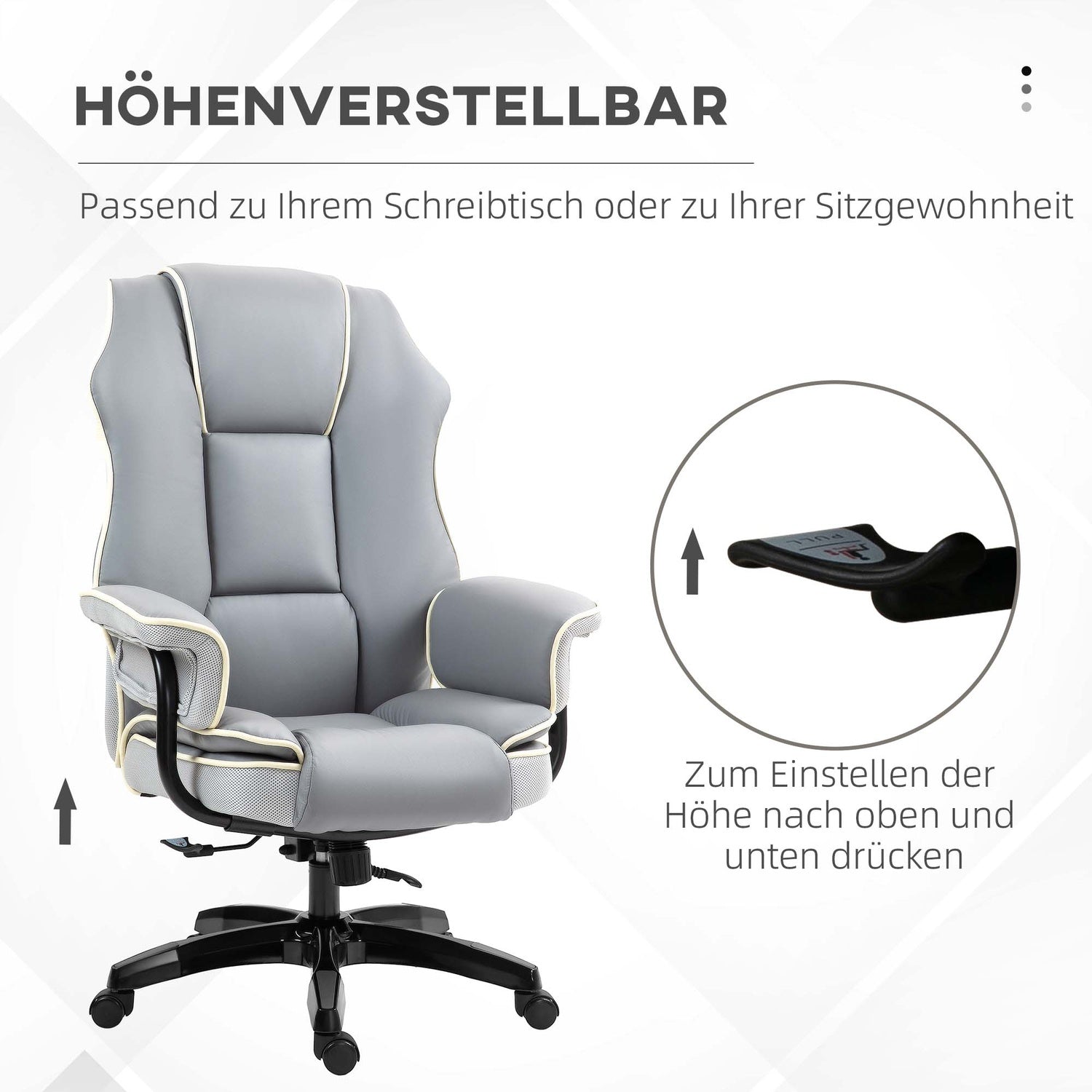 Ergonomisk skrivbordsstol, fällbar & höjdjusterbar, grå