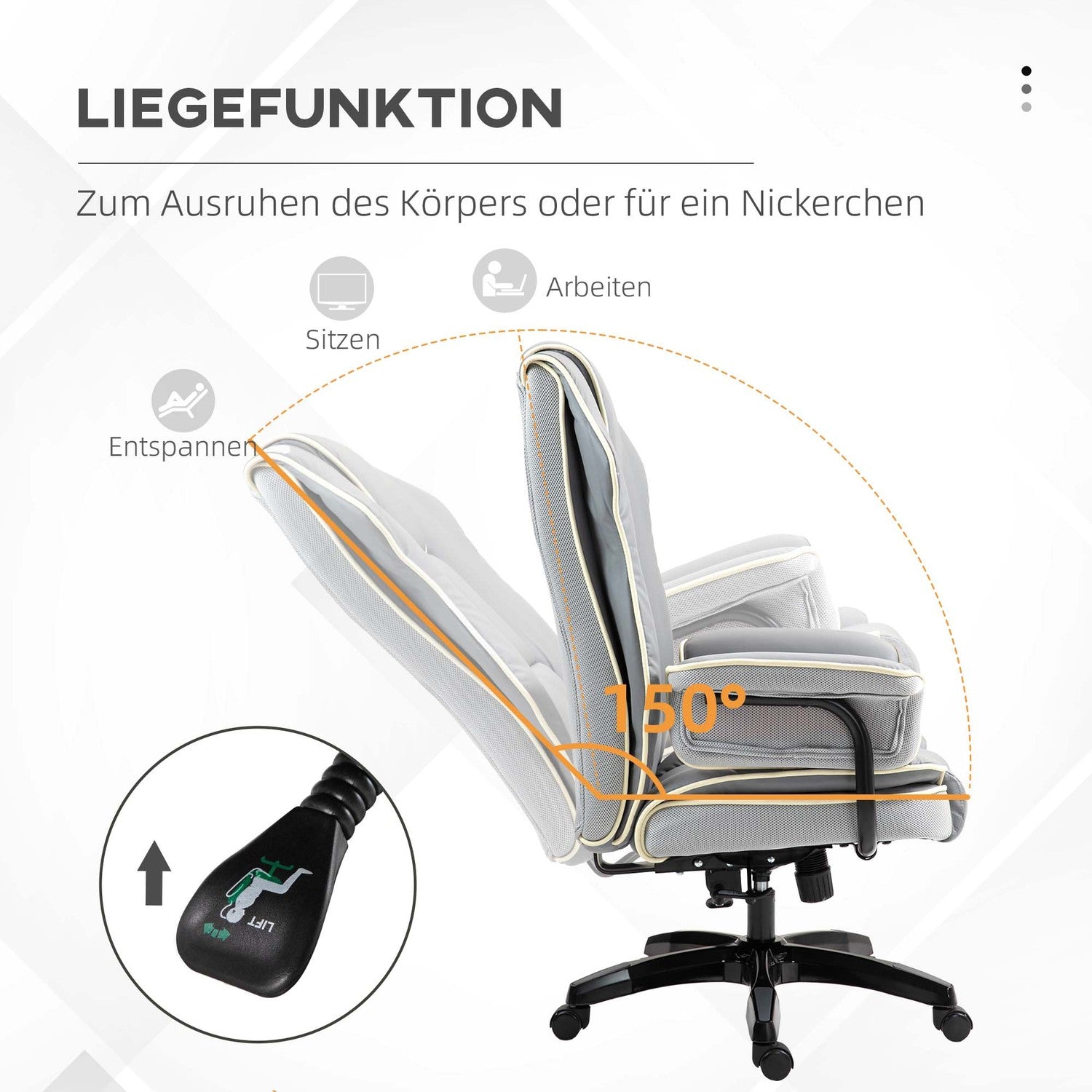 Ergonomisk skrivbordsstol, fällbar & höjdjusterbar, grå