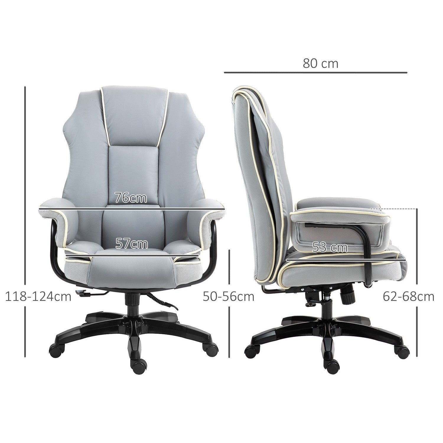 Ergonomisk skrivbordsstol, fällbar & höjdjusterbar, grå
