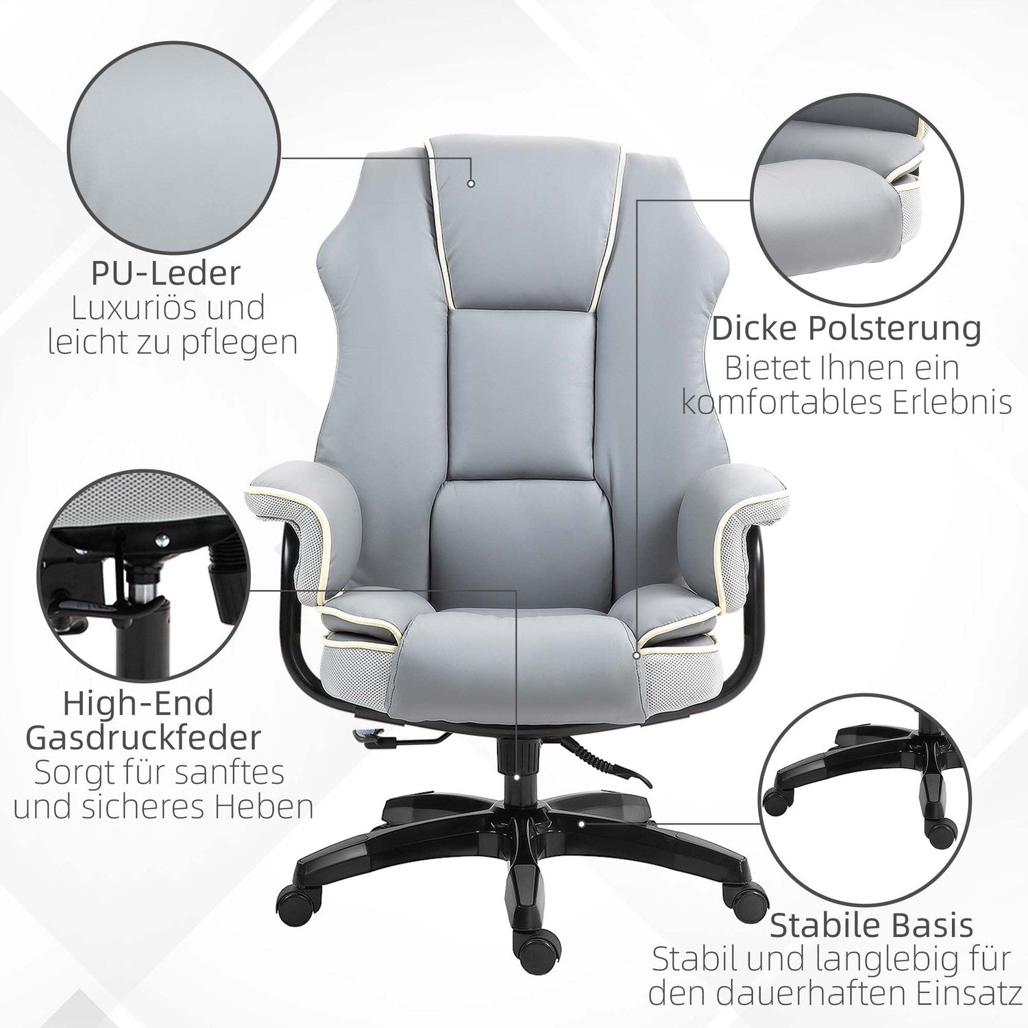 Ergonomisk skrivbordsstol, fällbar & höjdjusterbar, grå