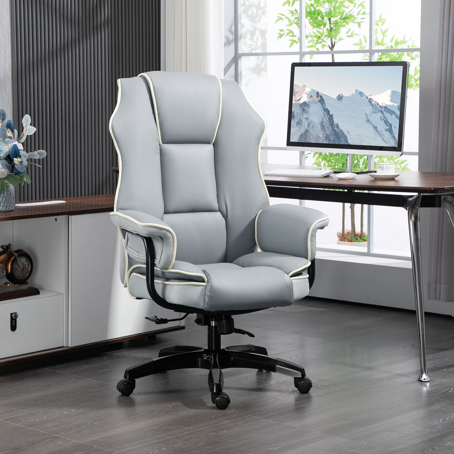 Ergonomisk skrivbordsstol, fällbar & höjdjusterbar, grå