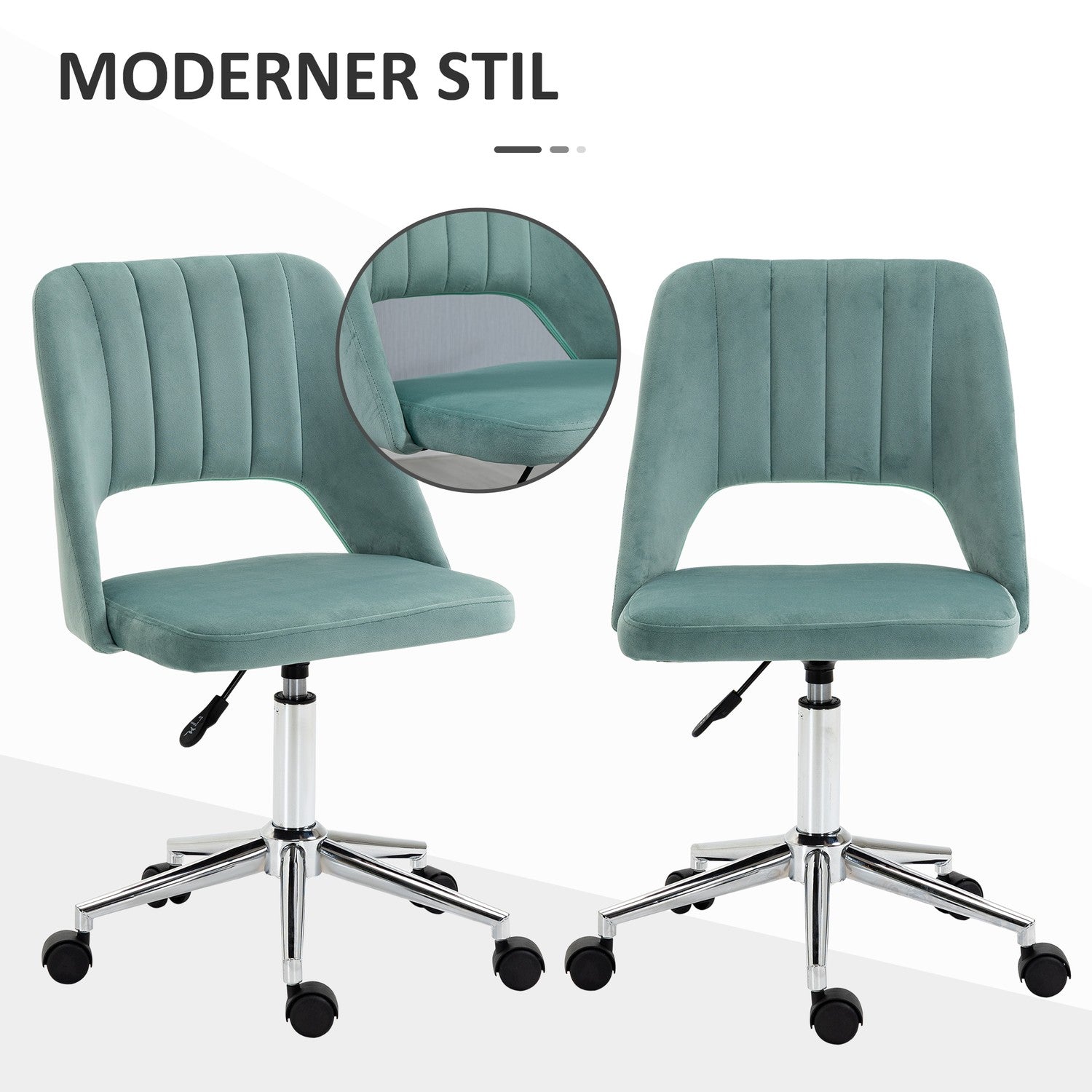 Ergonomisk skrivbordsstol i grön sammet – justerbar, inga armar