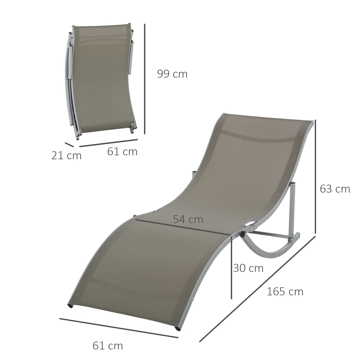 Ergonomisk solstolsset, aluminiumram, ljusgrå