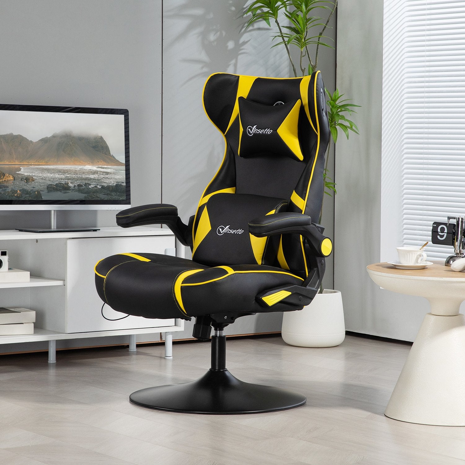 Ergonomisk spelstol med högtalare, justerbar, svart/gul