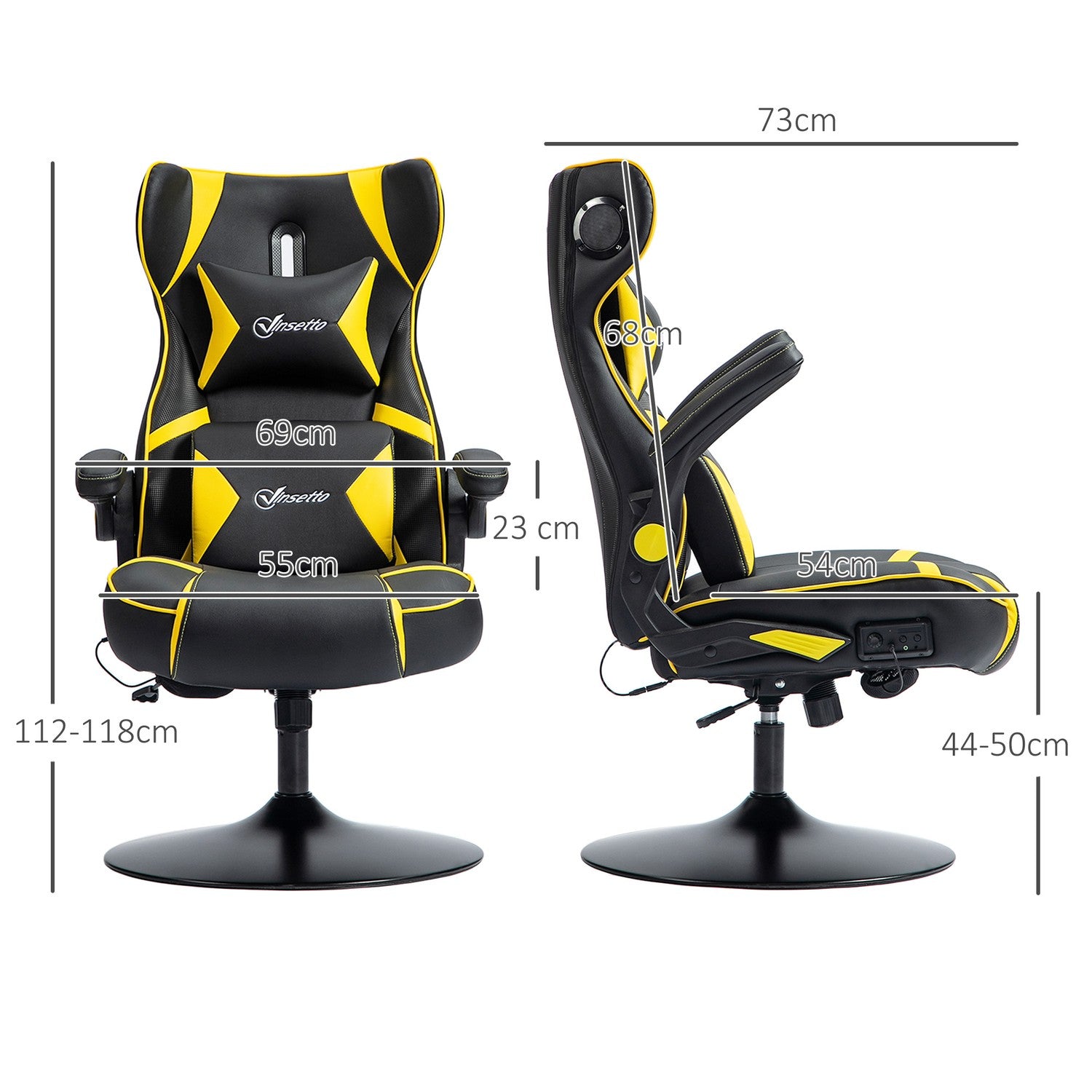 Ergonomisk spelstol med högtalare, justerbar, svart/gul
