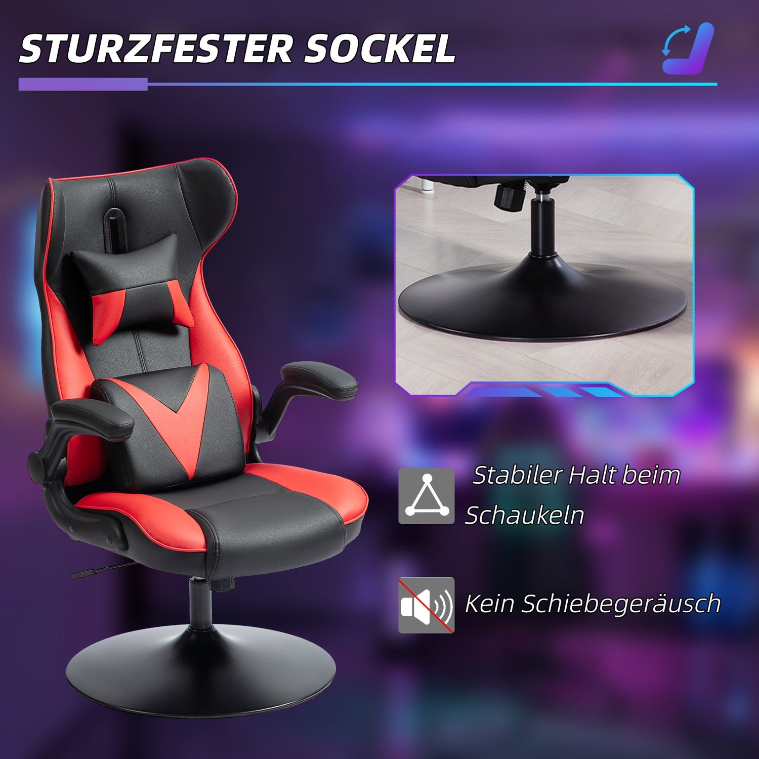 Ergonomisk spelstol med rocker, höjdjusterbar, svart/röd