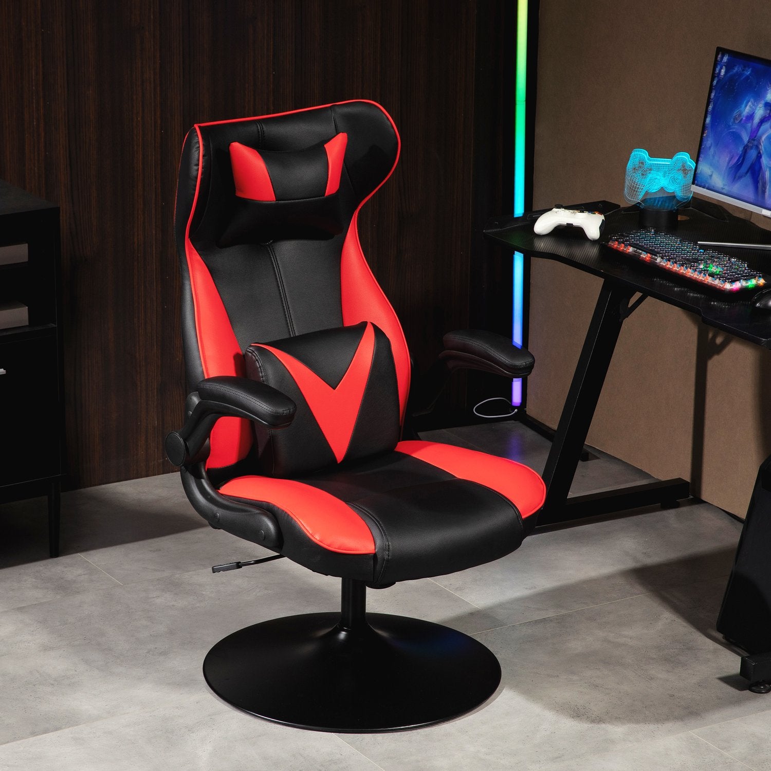 Ergonomisk spelstol med rocker, höjdjusterbar, svart/röd