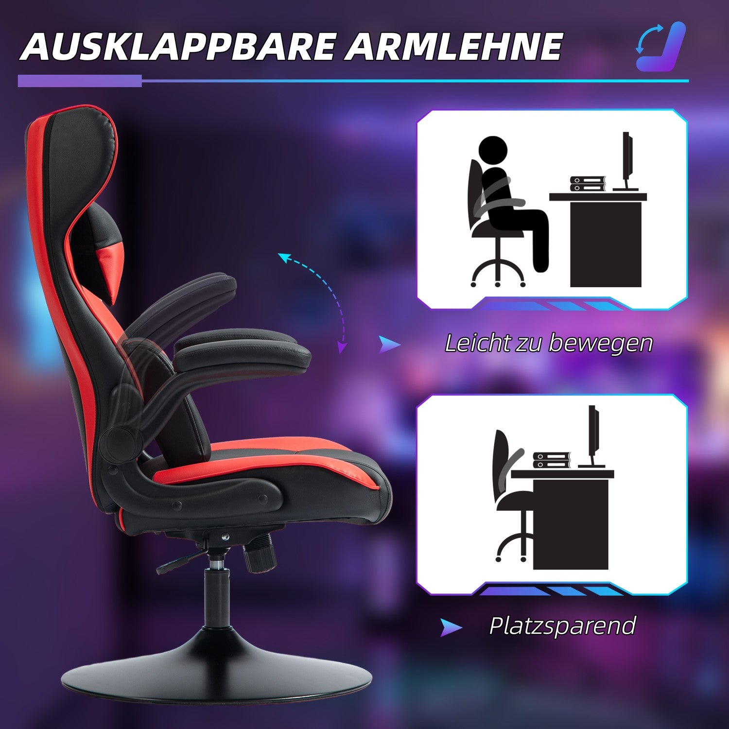 Ergonomisk spelstol med rocker, höjdjusterbar, svart/röd