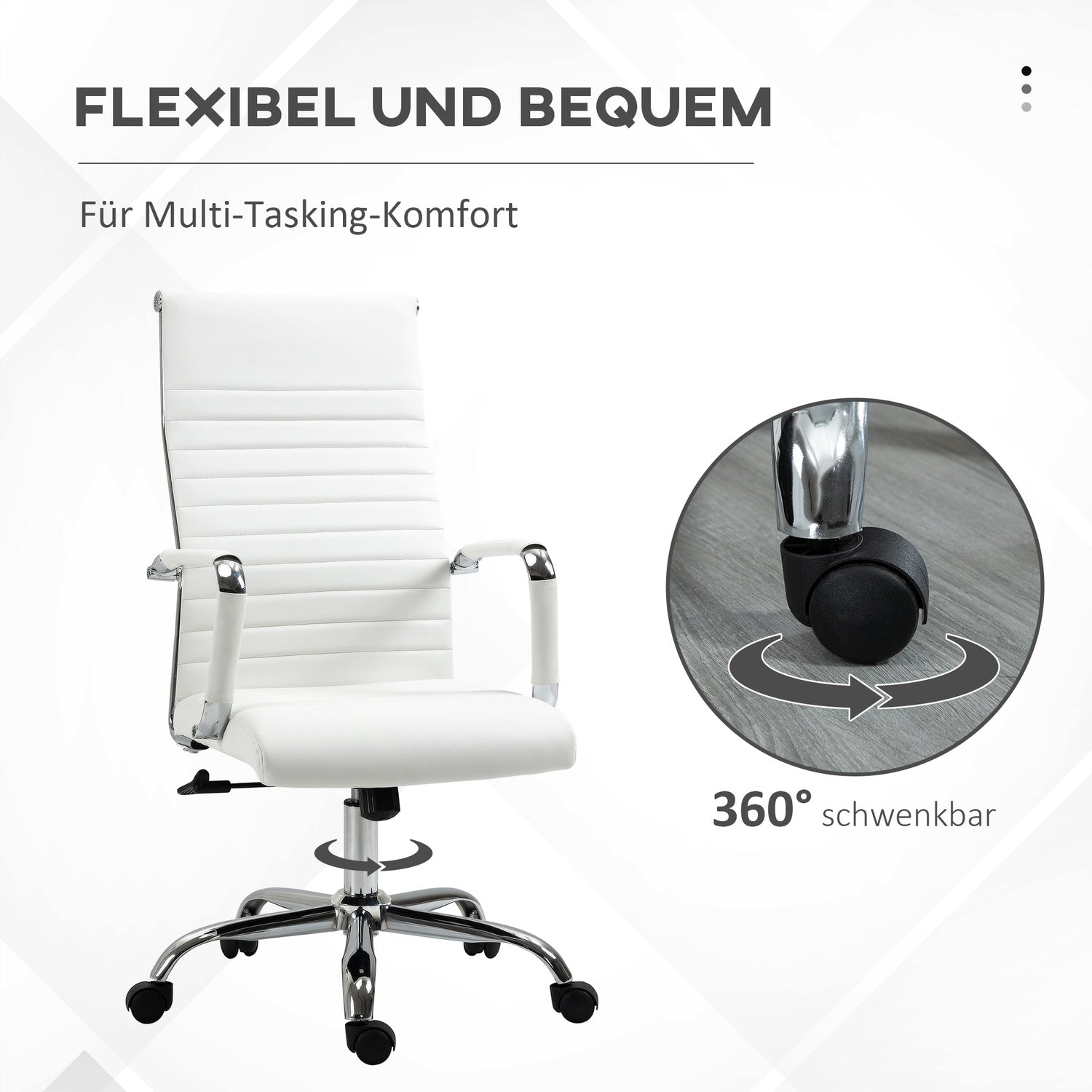 Ergonomisk vit kontorsstol, 360° vridbar, 120 kg Kapacitet