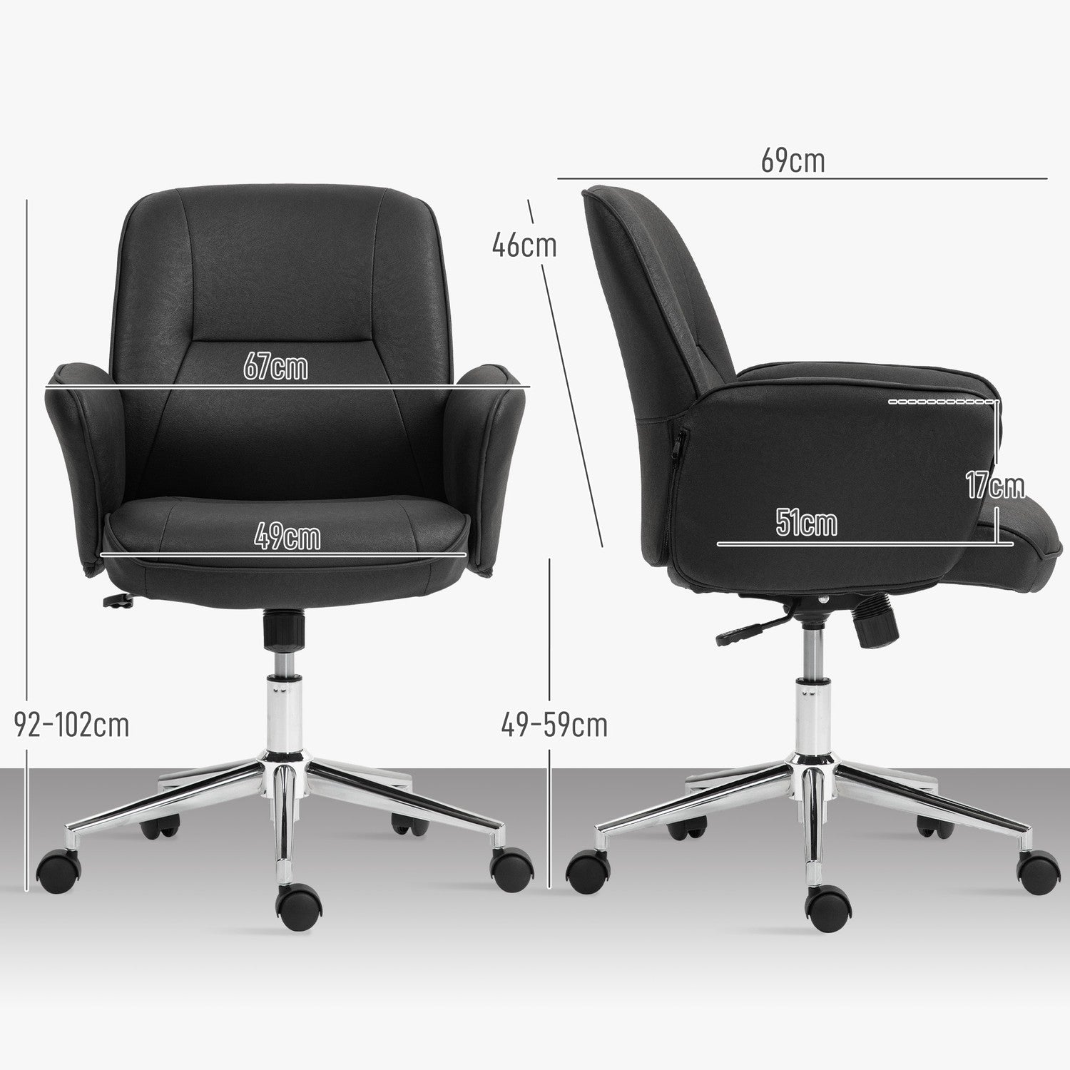 Ergonomisk vridbar kontorsstol, justerbar höjd, svart mikrofiber