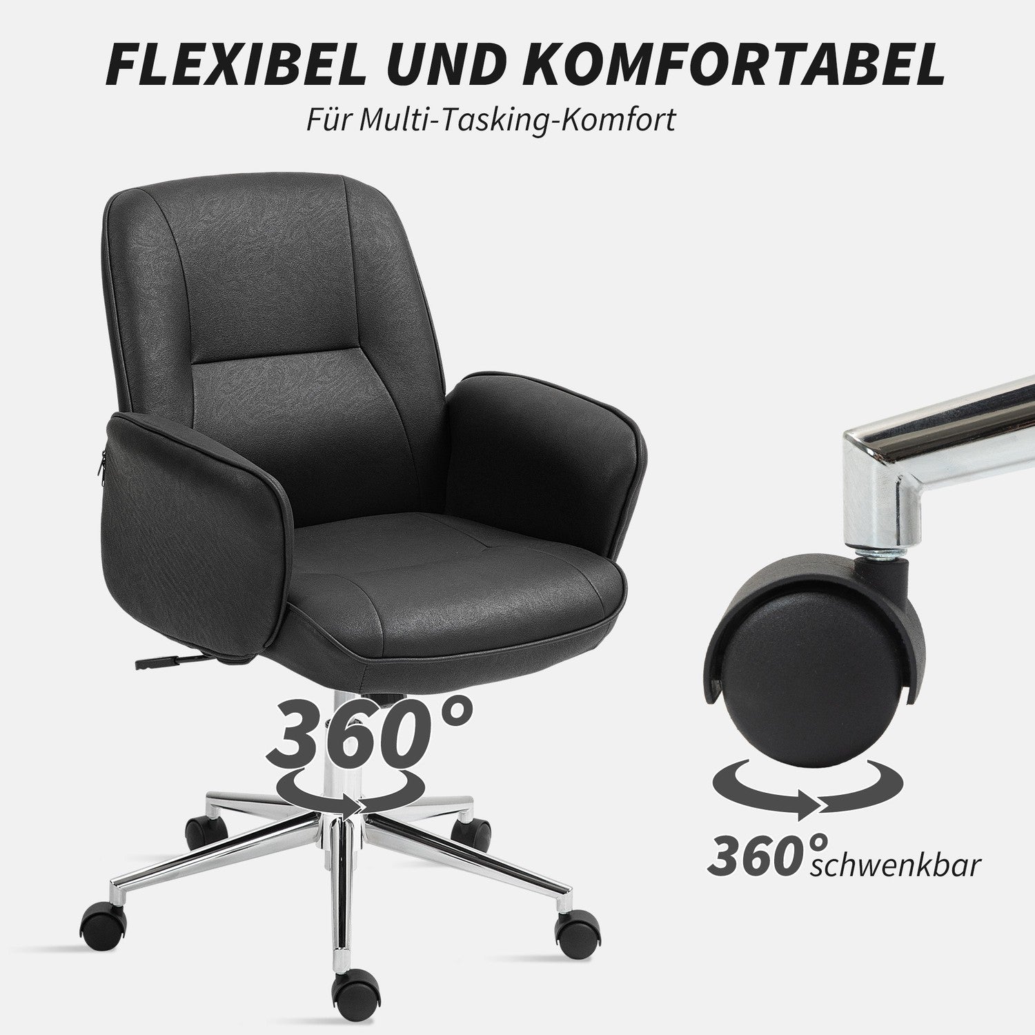 Ergonomisk vridbar kontorsstol, justerbar höjd, svart mikrofiber