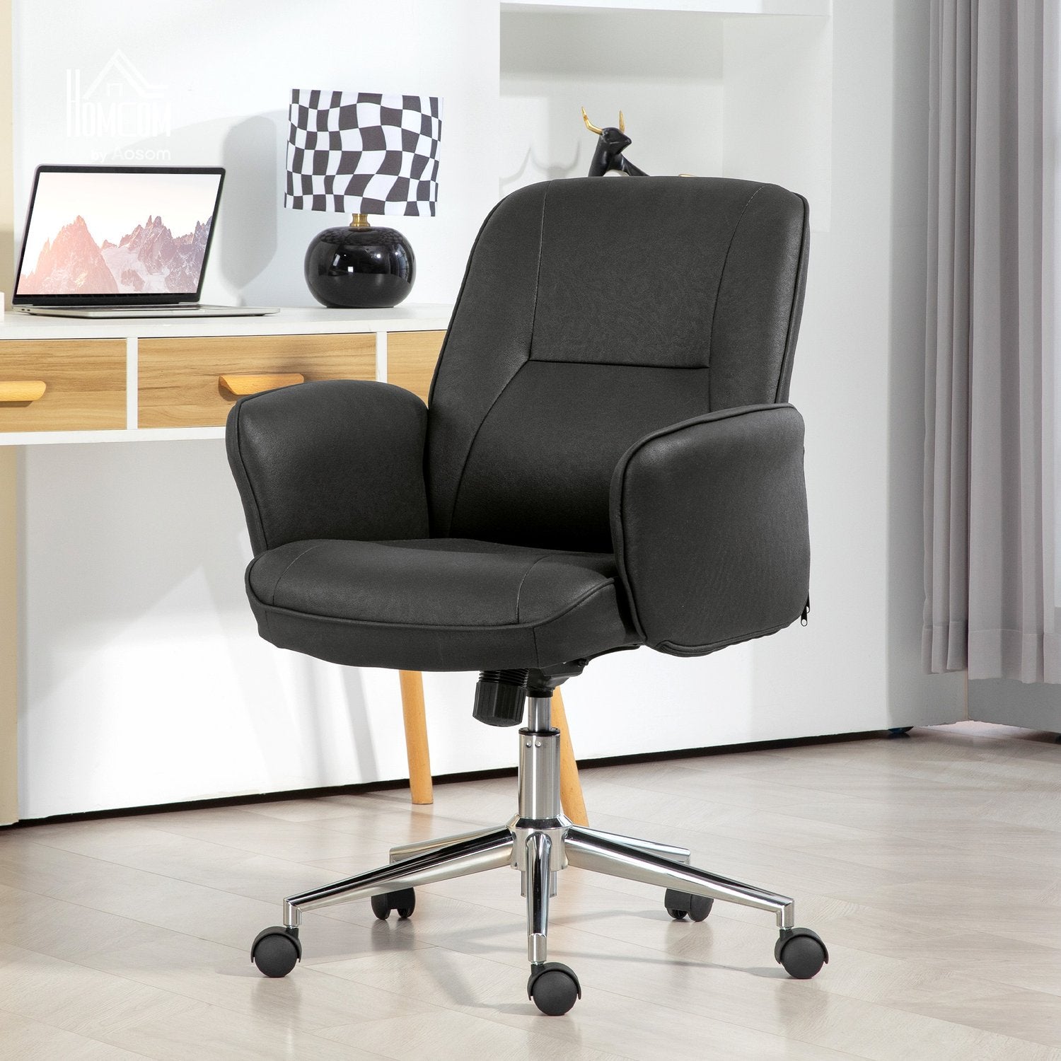 Ergonomisk vridbar kontorsstol, justerbar höjd, svart mikrofiber