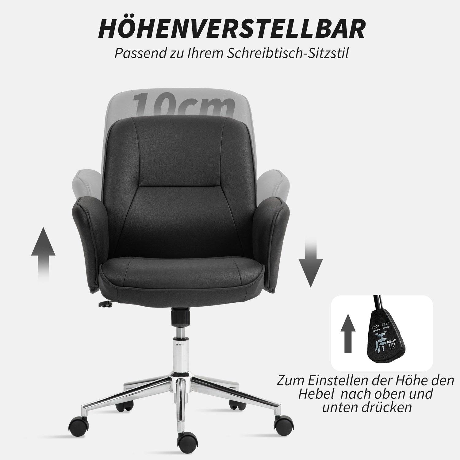 Ergonomisk vridbar kontorsstol, justerbar höjd, svart mikrofiber
