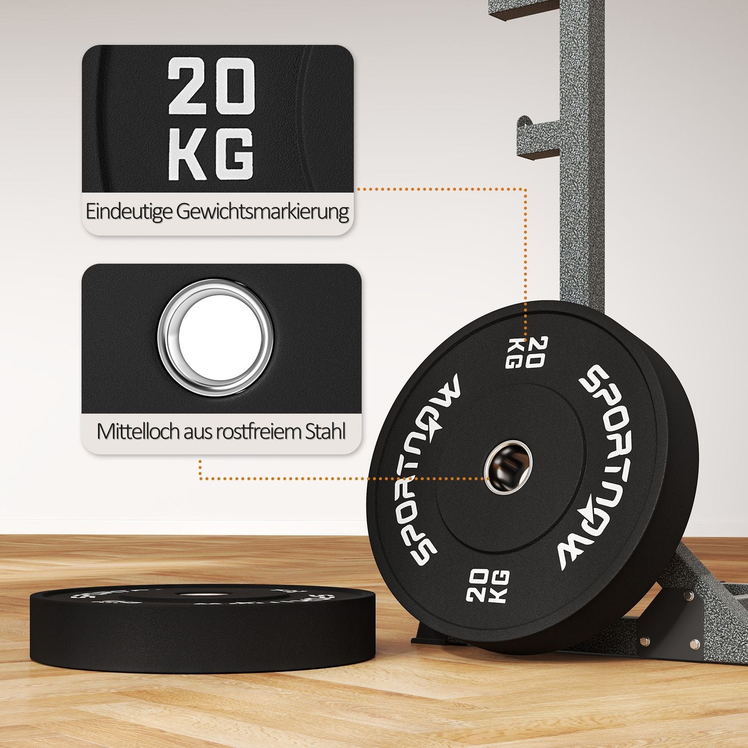Ett par 20 kg hantelvikter, svart, 50 mm hål