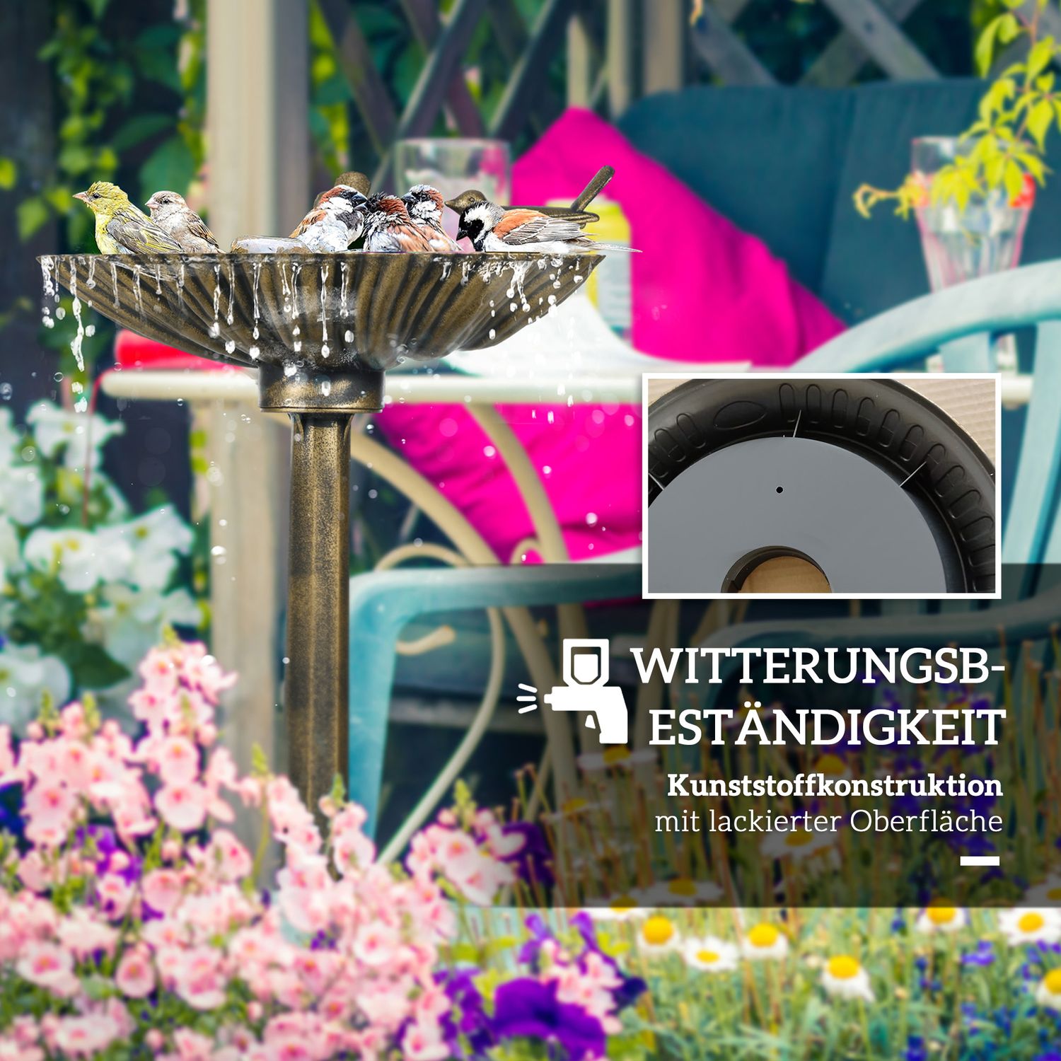 Fågelbad i plast, frostsäkert handfat för trädgård eller balkong