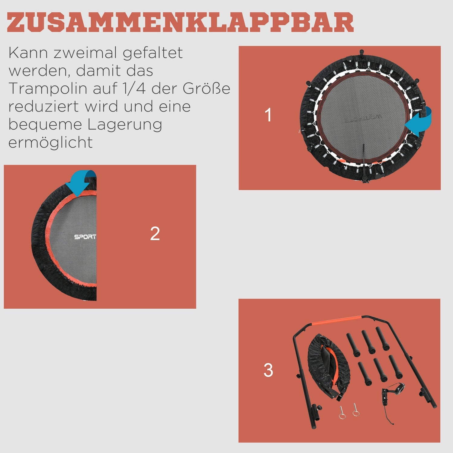 Fitness Mini studsmatta, 102 cm, justerbart handtag, 100 kg kapacitet