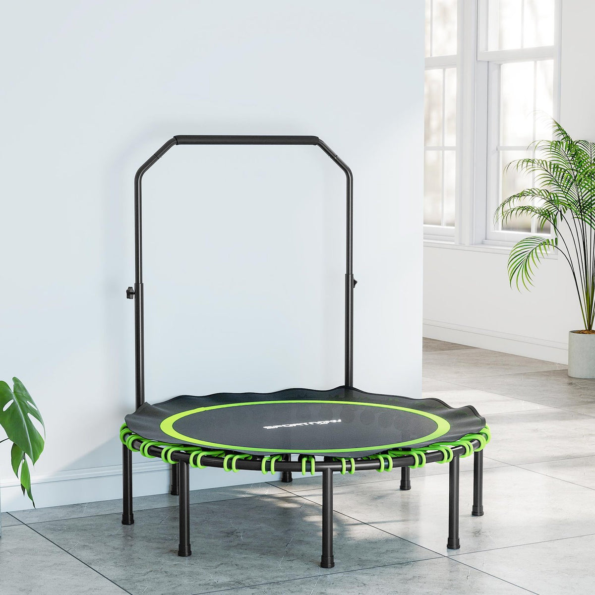 Fitness-trampoline met verstelbare handgreep, voor binnen en buiten, groen