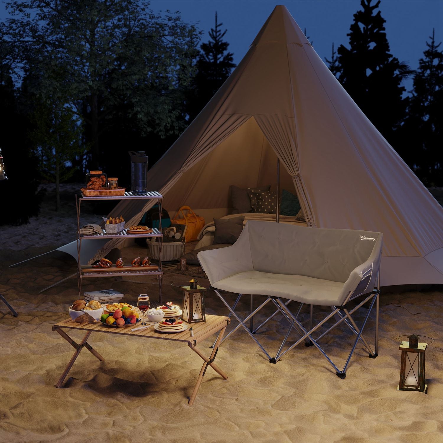 Fällbar 2-sits campingstol med armstöd, kapacitet 240 kg