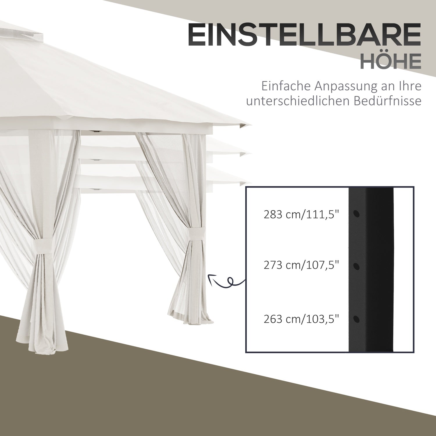 Fällbar paviljong 4x4m, UV-skydd, justerbar höjd, kräm