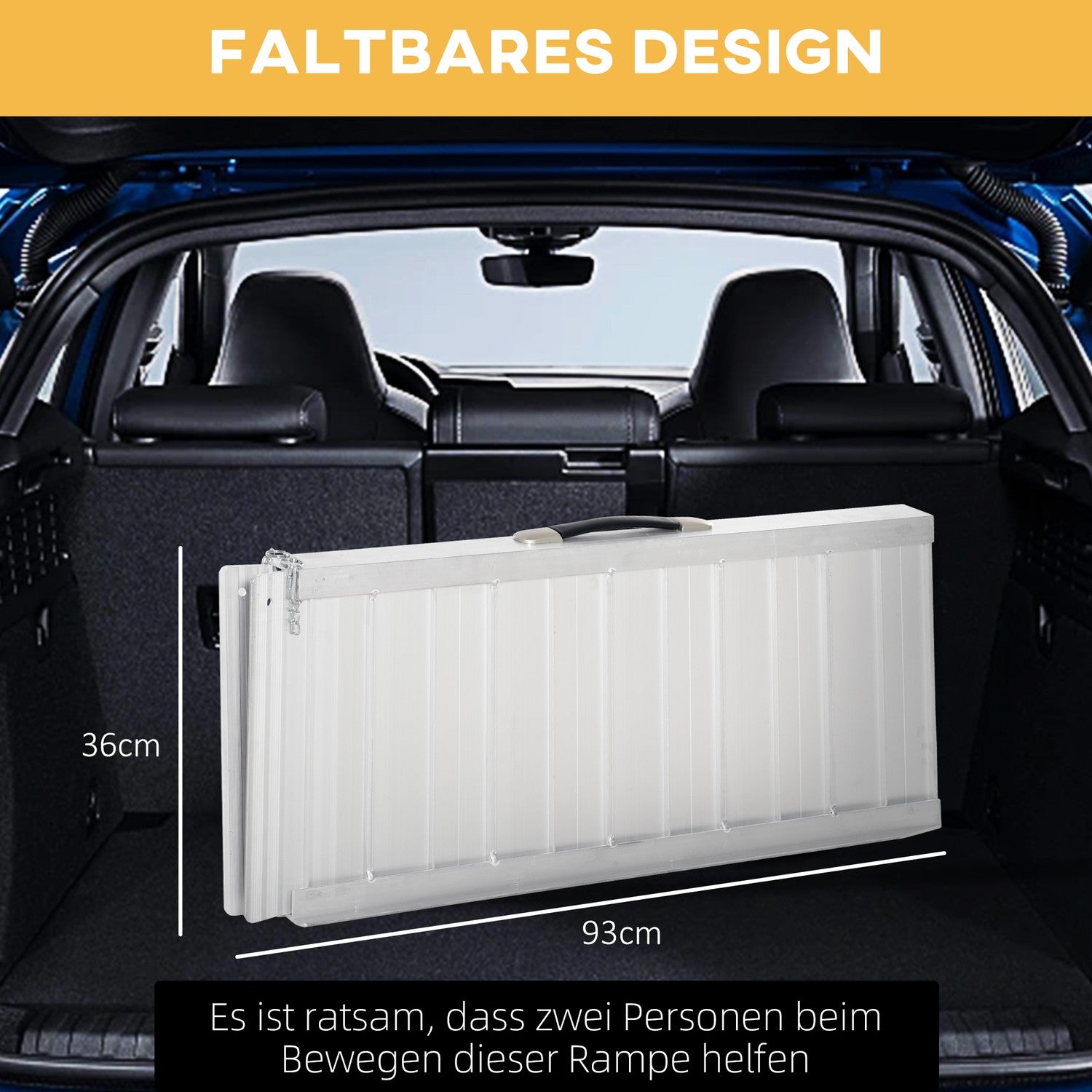 Fällbar rullstolsramp, kapacitet 270 kg, 93x73 cm