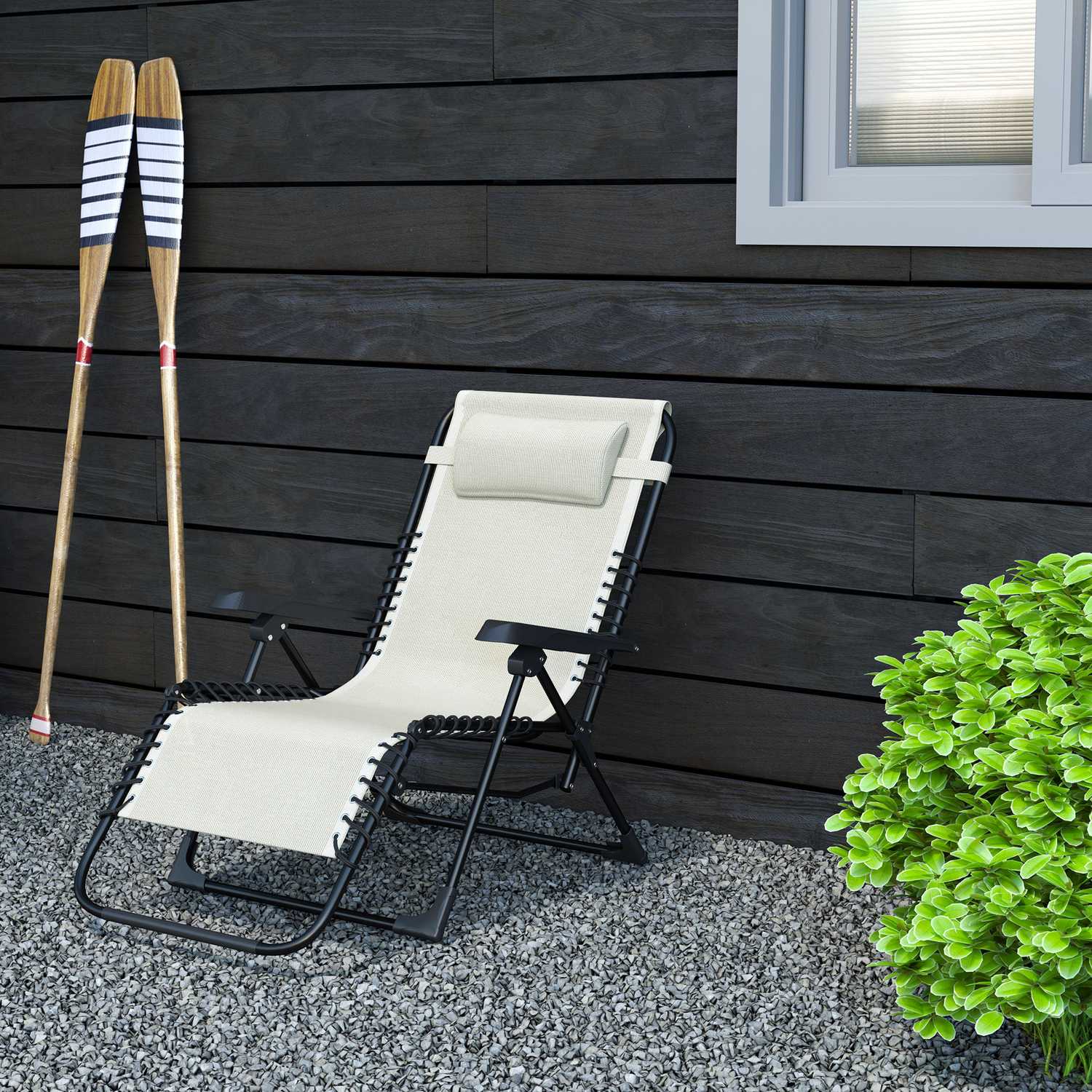 Fällbar solstol med kudde, 5-läges rygg, beige