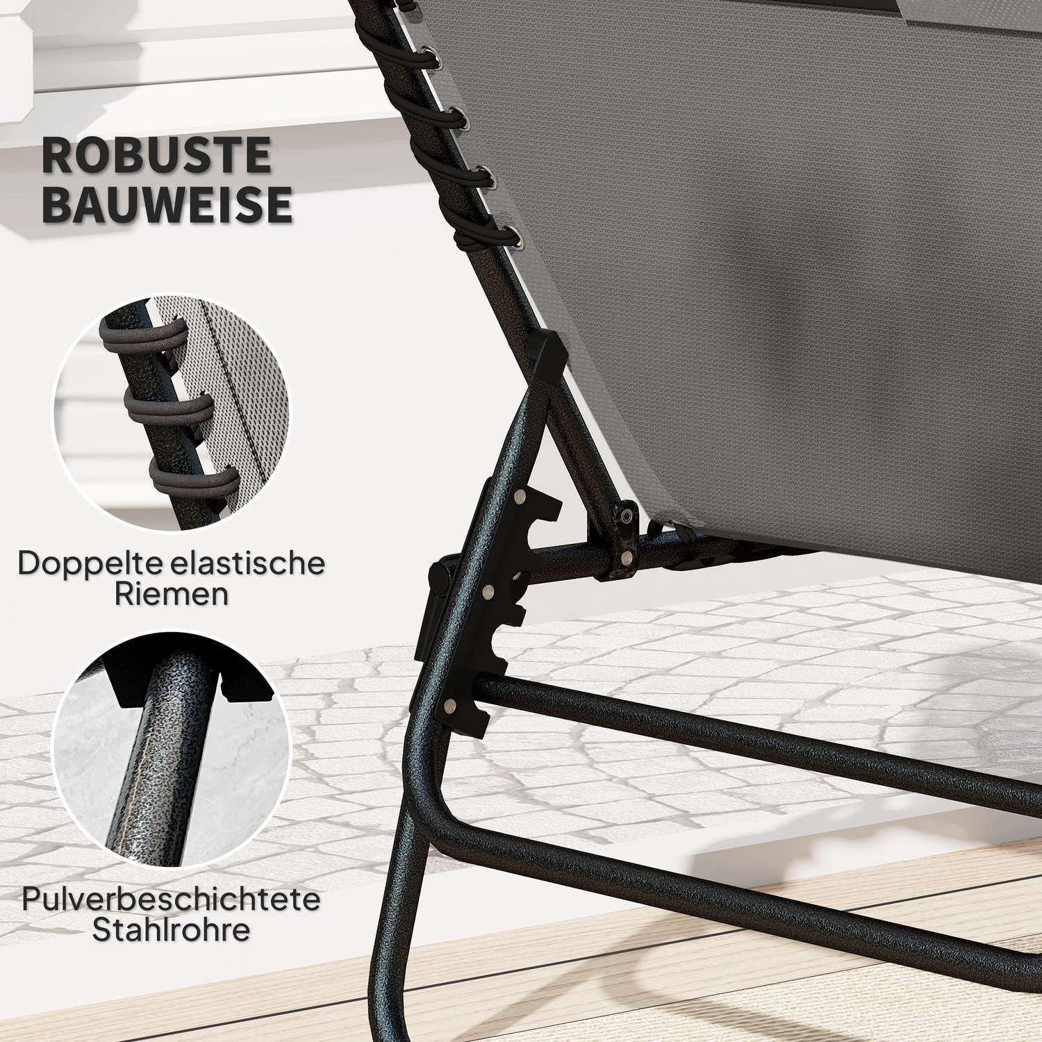 Fällbar solstol med kudde & justerbart ryggstöd, 120 kg gräns