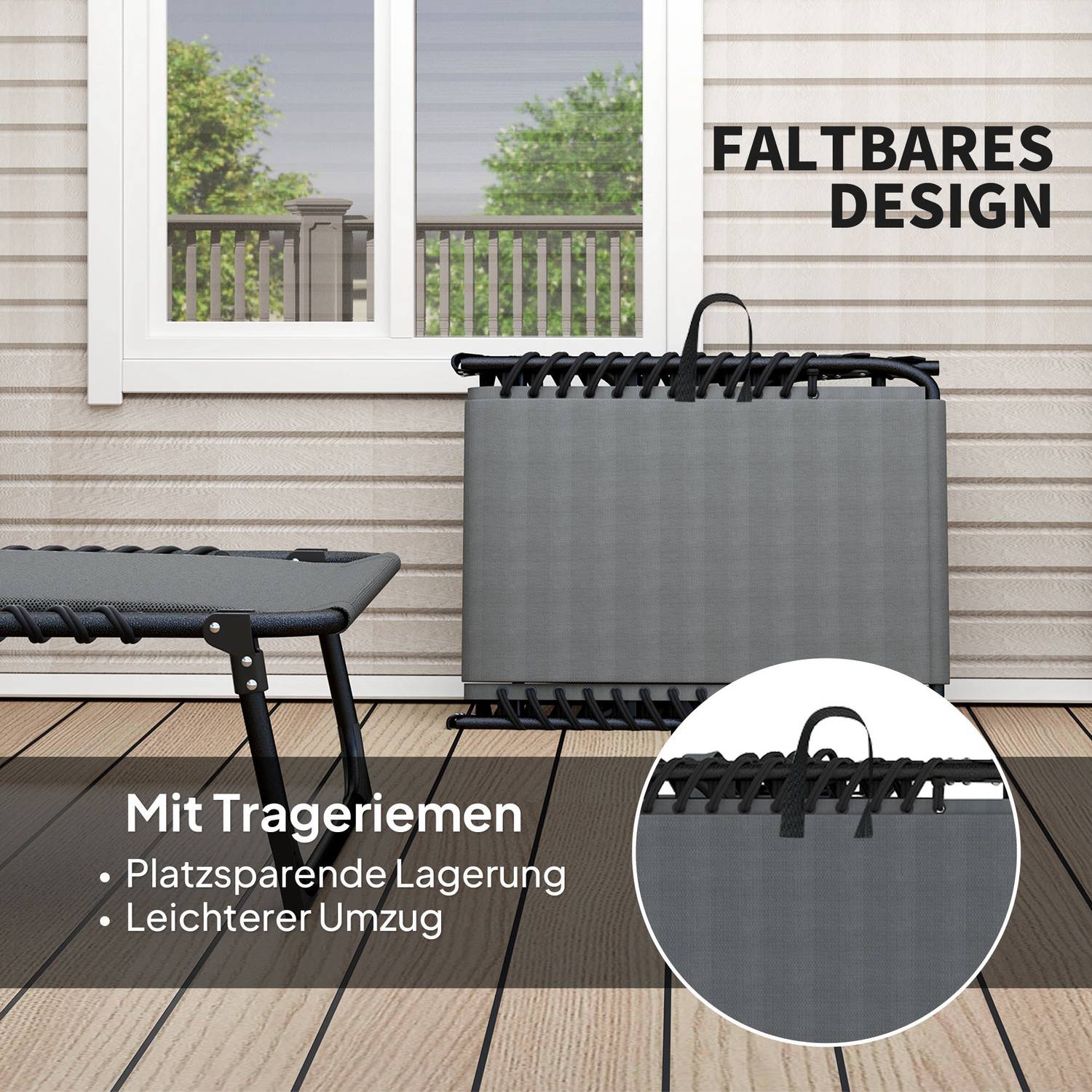 Fällbar solstol med kudde & justerbart ryggstöd, 120 kg gräns