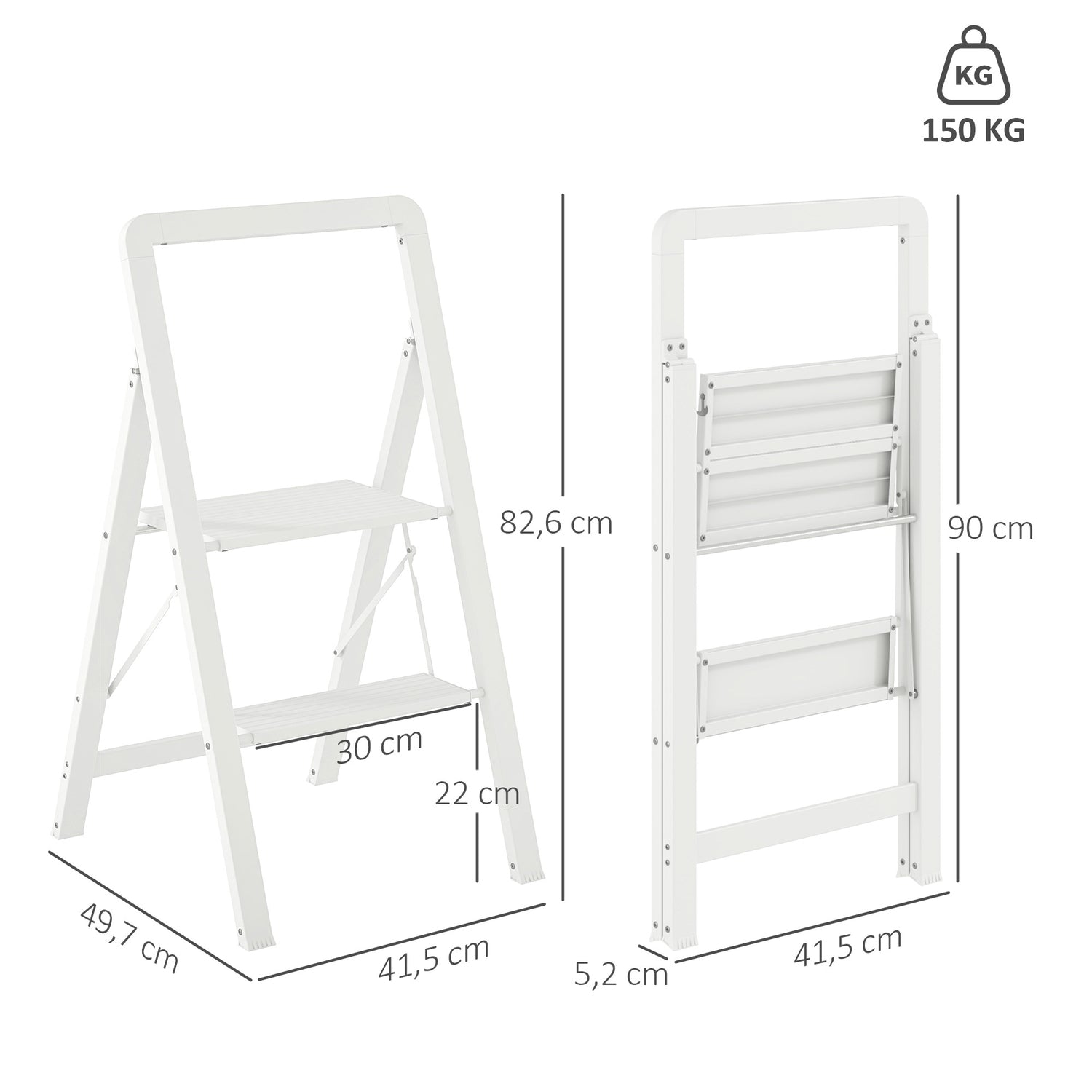 Fällbar stegstege, antisladd, 3 steg, 150 kg kapacitet